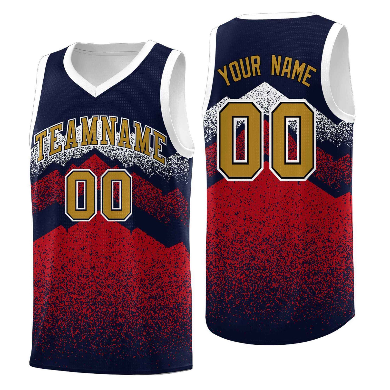 Personalized Youth Basketball Jerseys Navy Red Gradient Mountain Design Uniforms