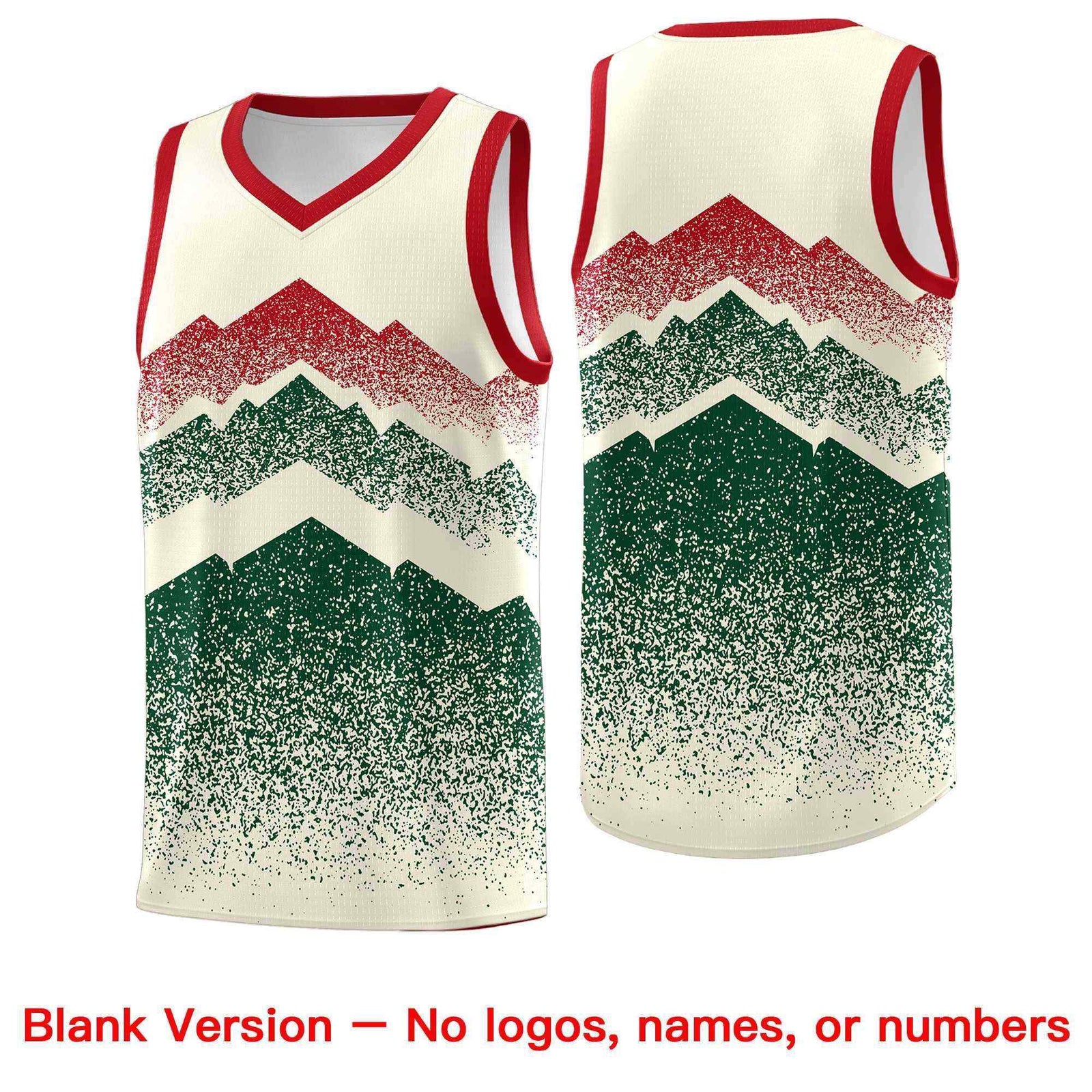 Personalized Youth Basketball Jerseys Cream Green Gradient Mountain Design Uniforms