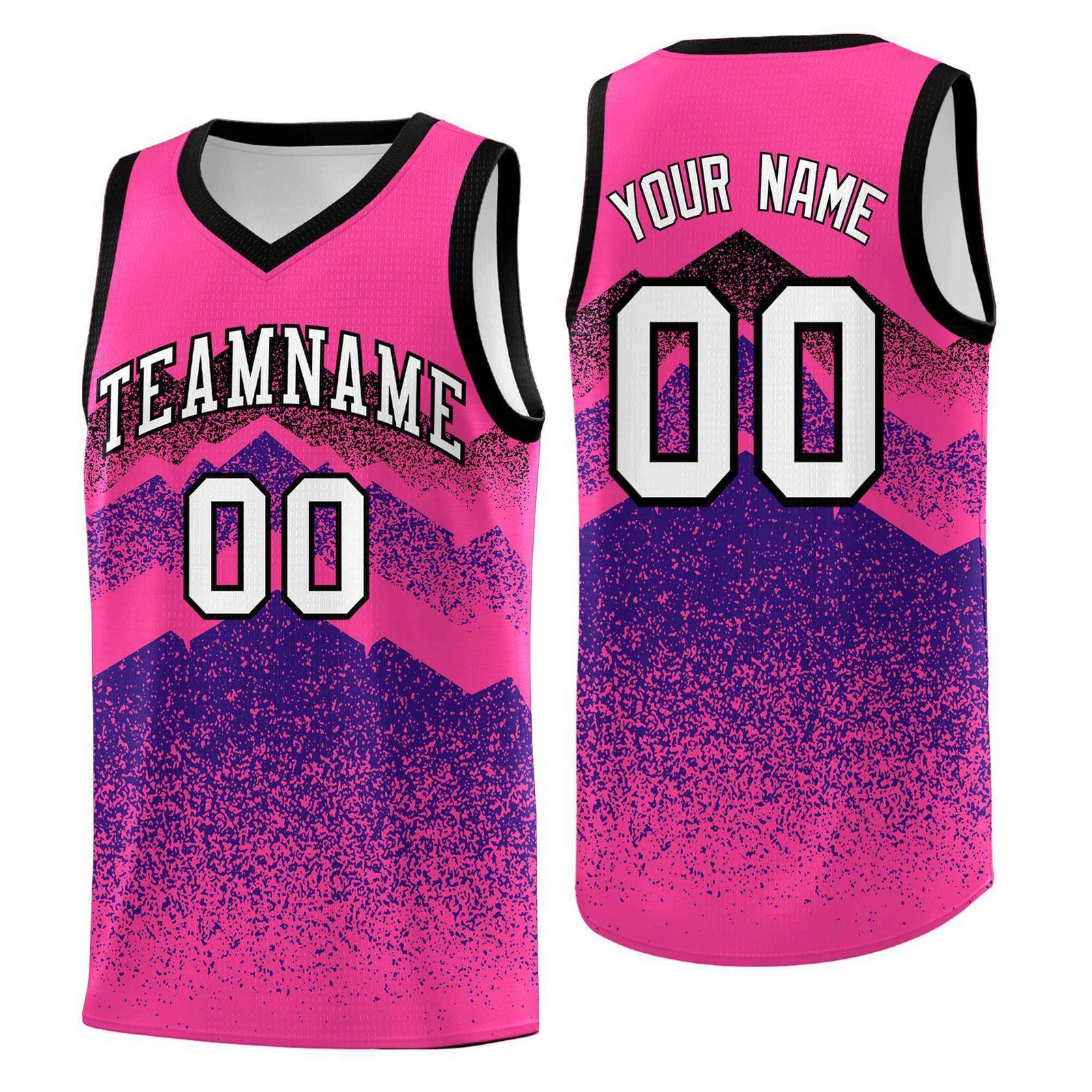 Personalized Youth Basketball Jerseys Pink Purple Gradient Mountain Design Uniforms