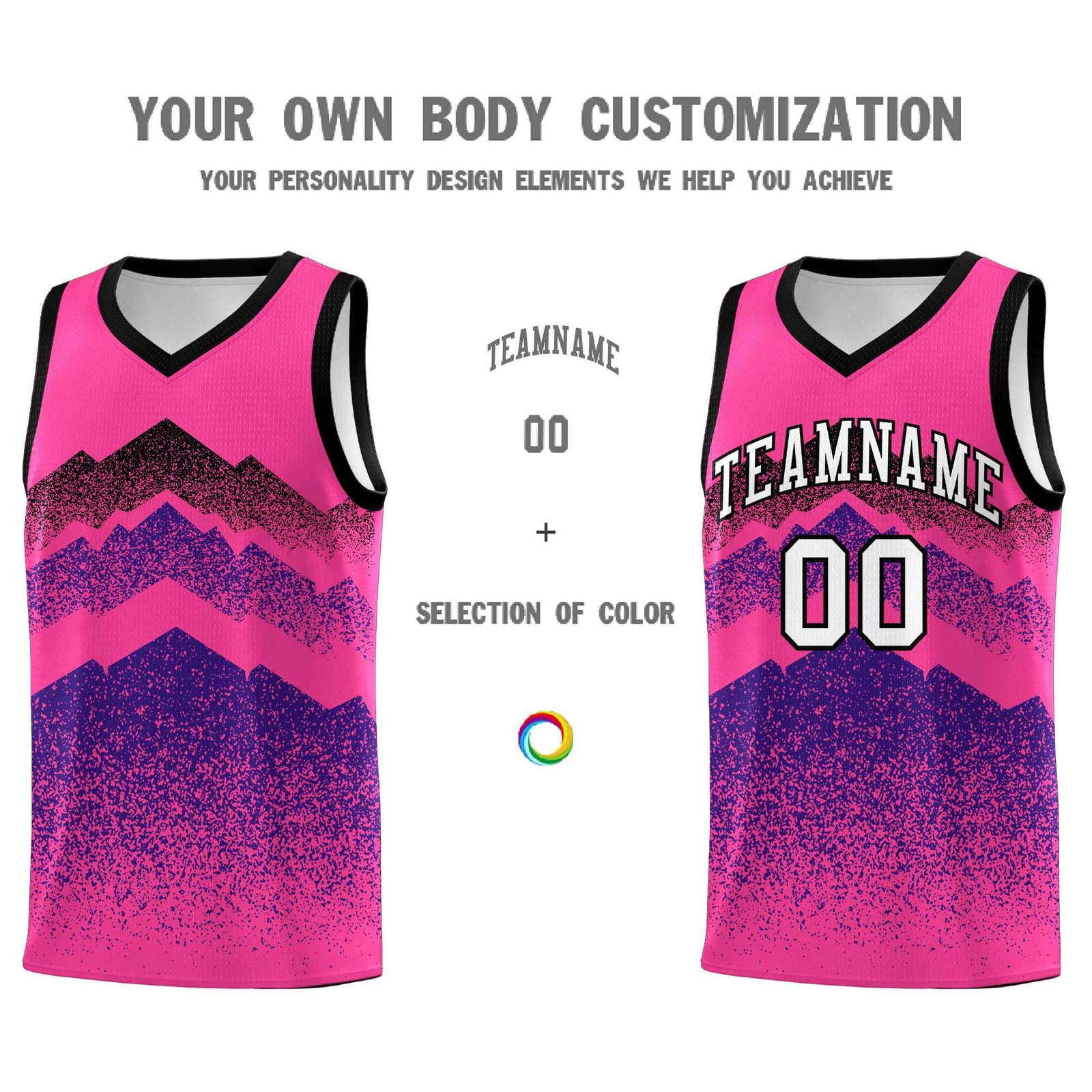 Personalized Youth Basketball Jerseys Pink Purple Gradient Mountain Design Uniforms
