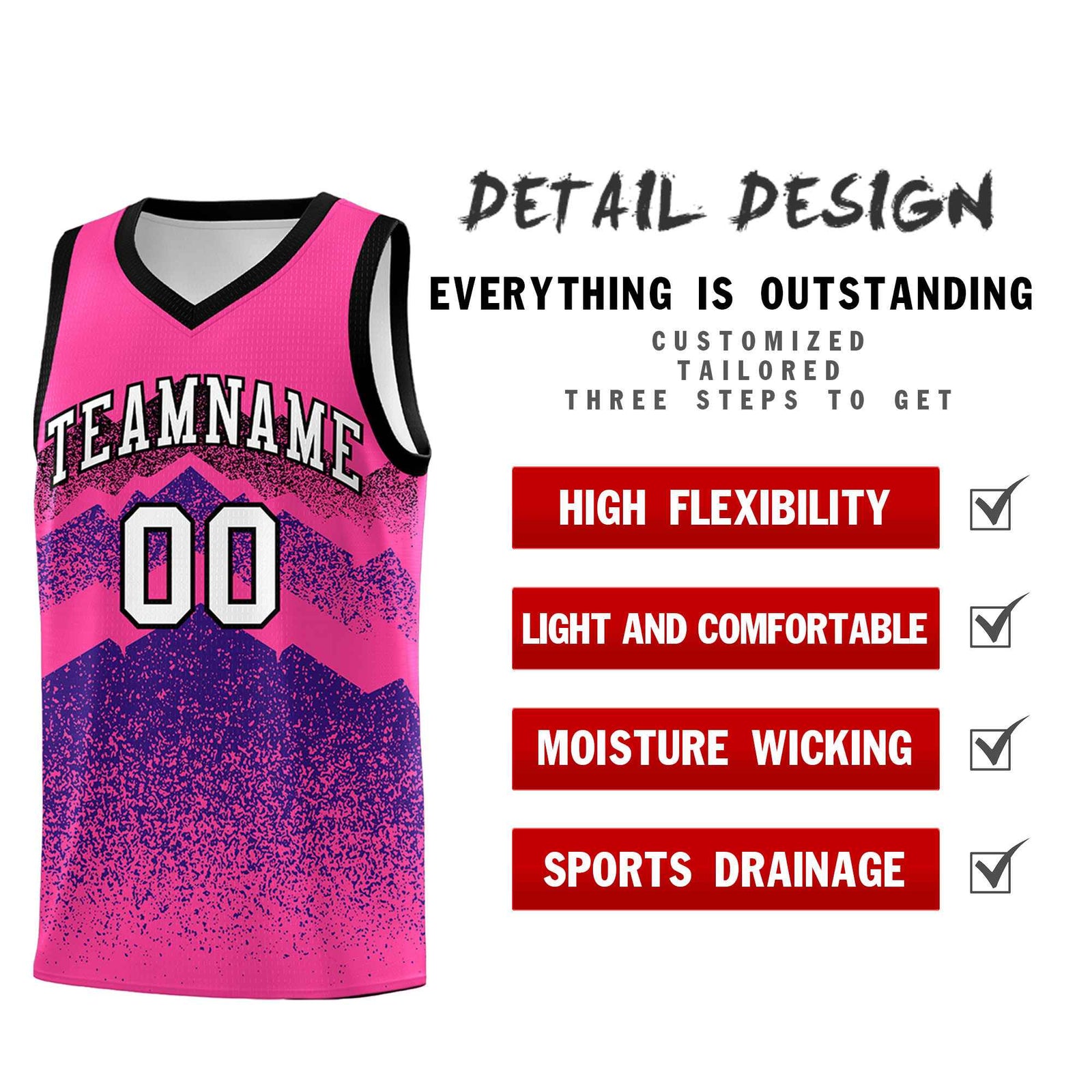 Personalized Youth Basketball Jerseys Pink Purple Gradient Mountain Design Uniforms