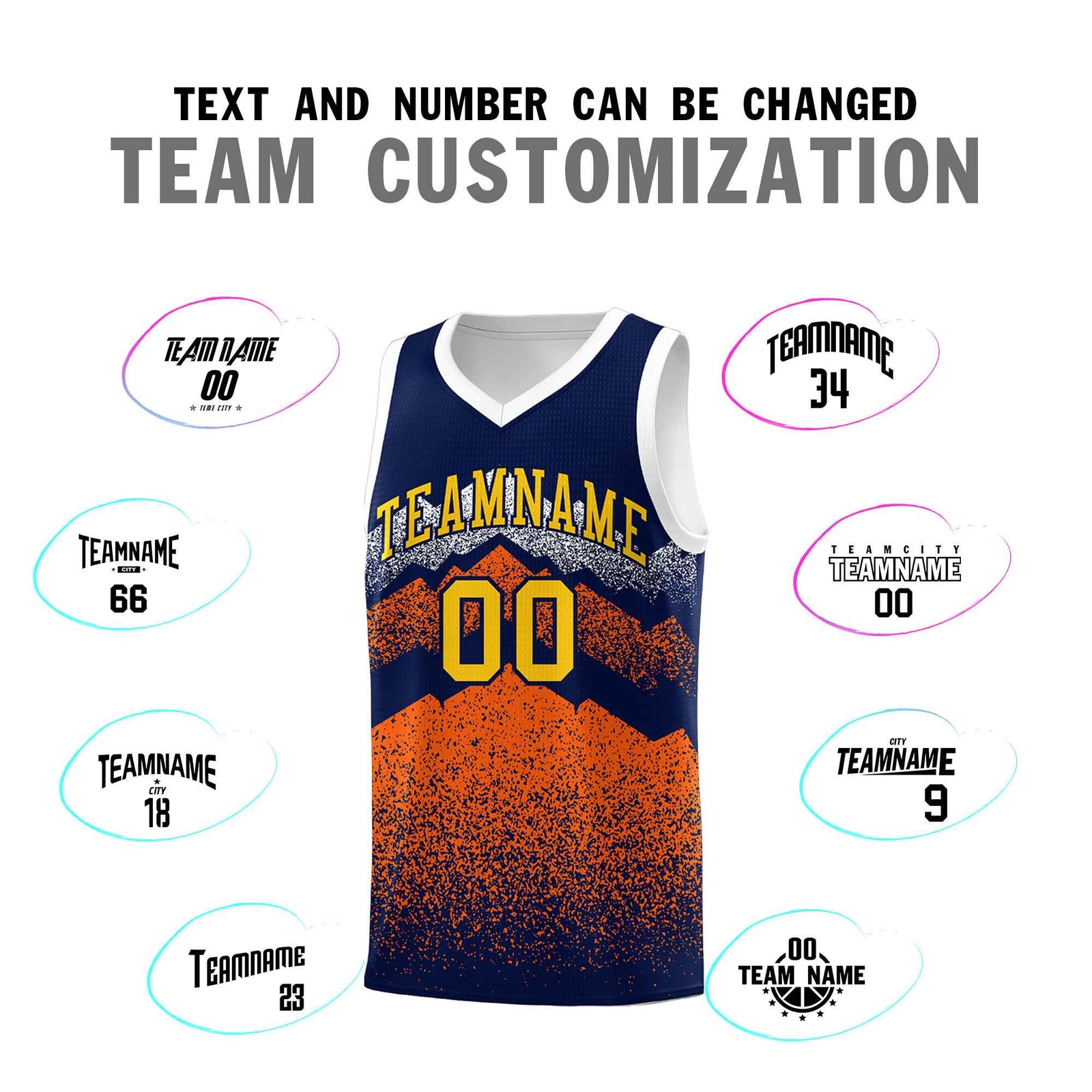 Personalized Youth Basketball Jerseys Navy Orange Gradient Mountain Design Uniforms