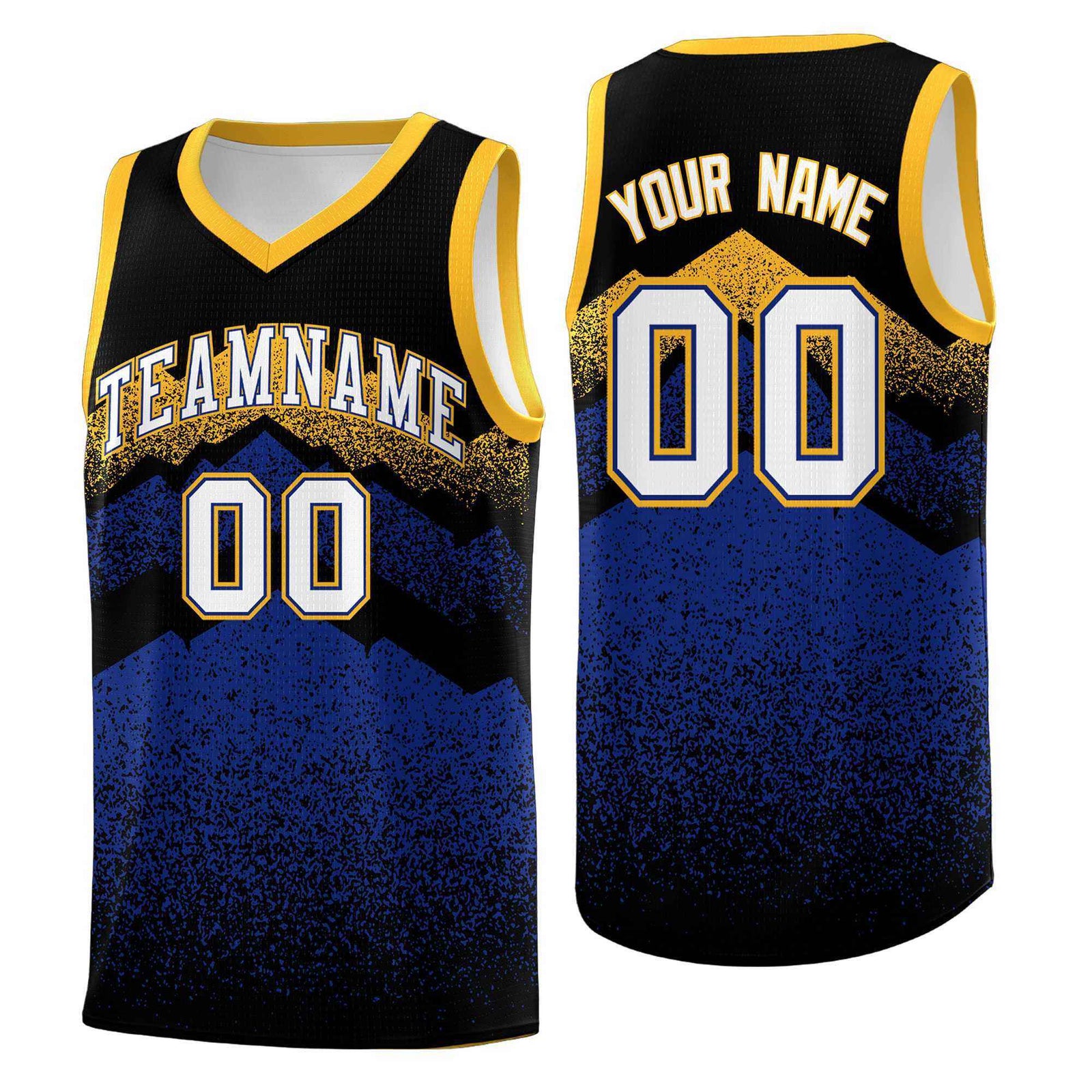 Personalized Youth Basketball Jerseys Black Royal Gradient Mountain Design Uniforms