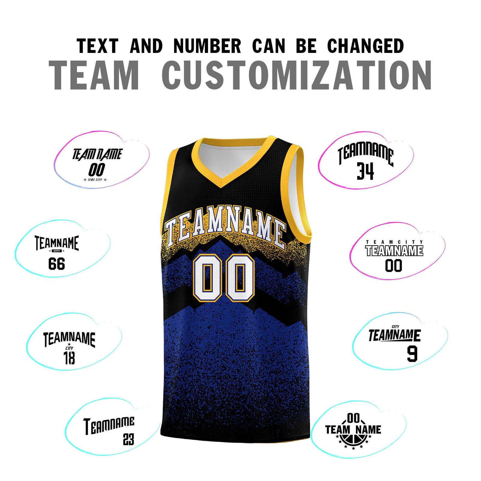Personalized Youth Basketball Jerseys Black Royal Gradient Mountain Design Uniforms