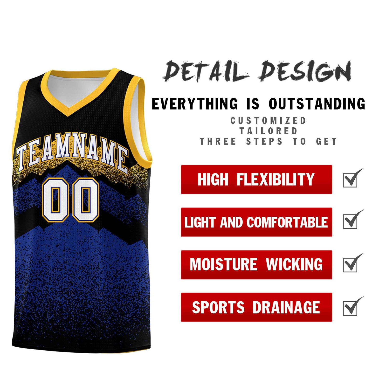 Personalized Youth Basketball Jerseys Black Royal Gradient Mountain Design Uniforms