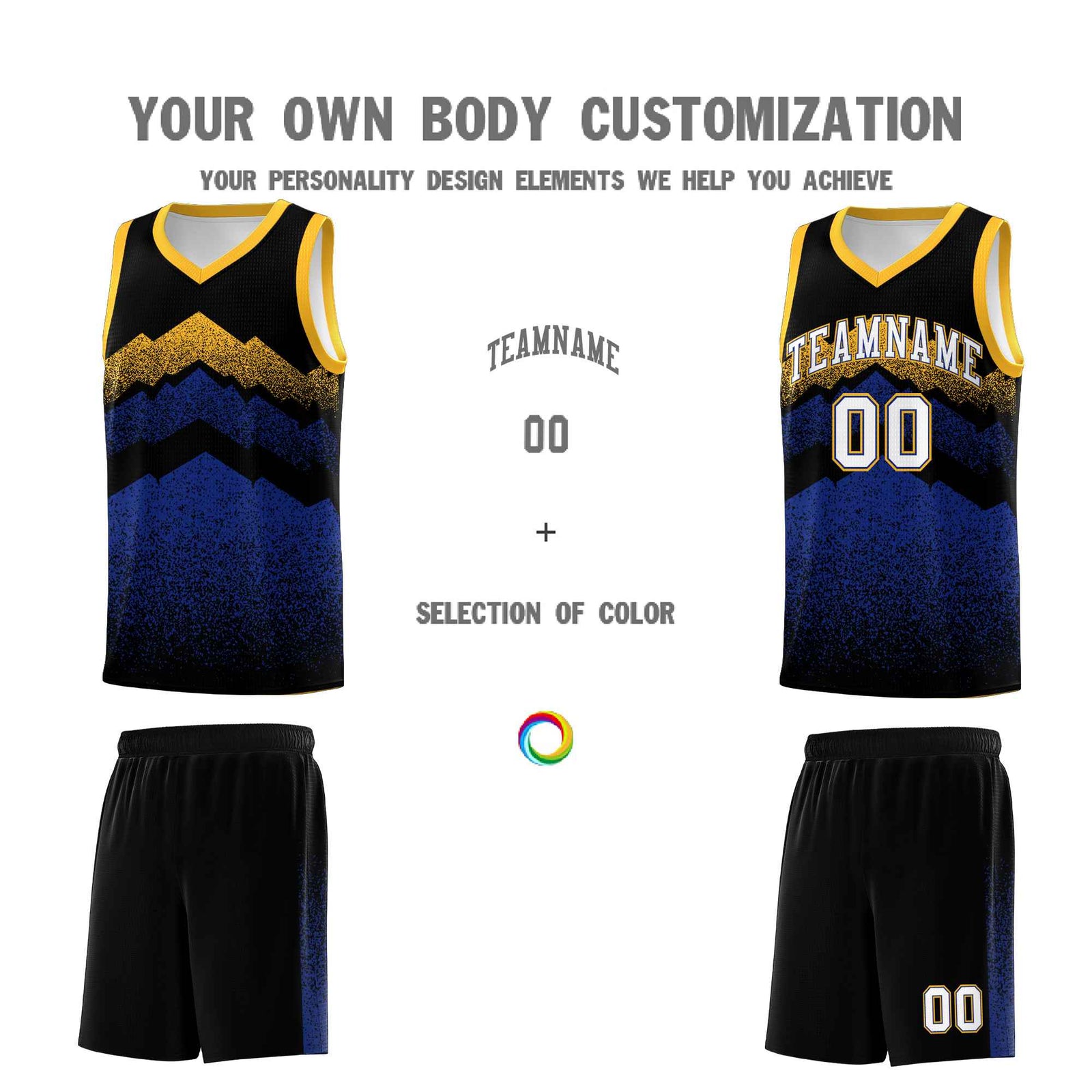 Personalized Youth Basketball Jerseys Black Royal Gradient Mountain Design Uniforms