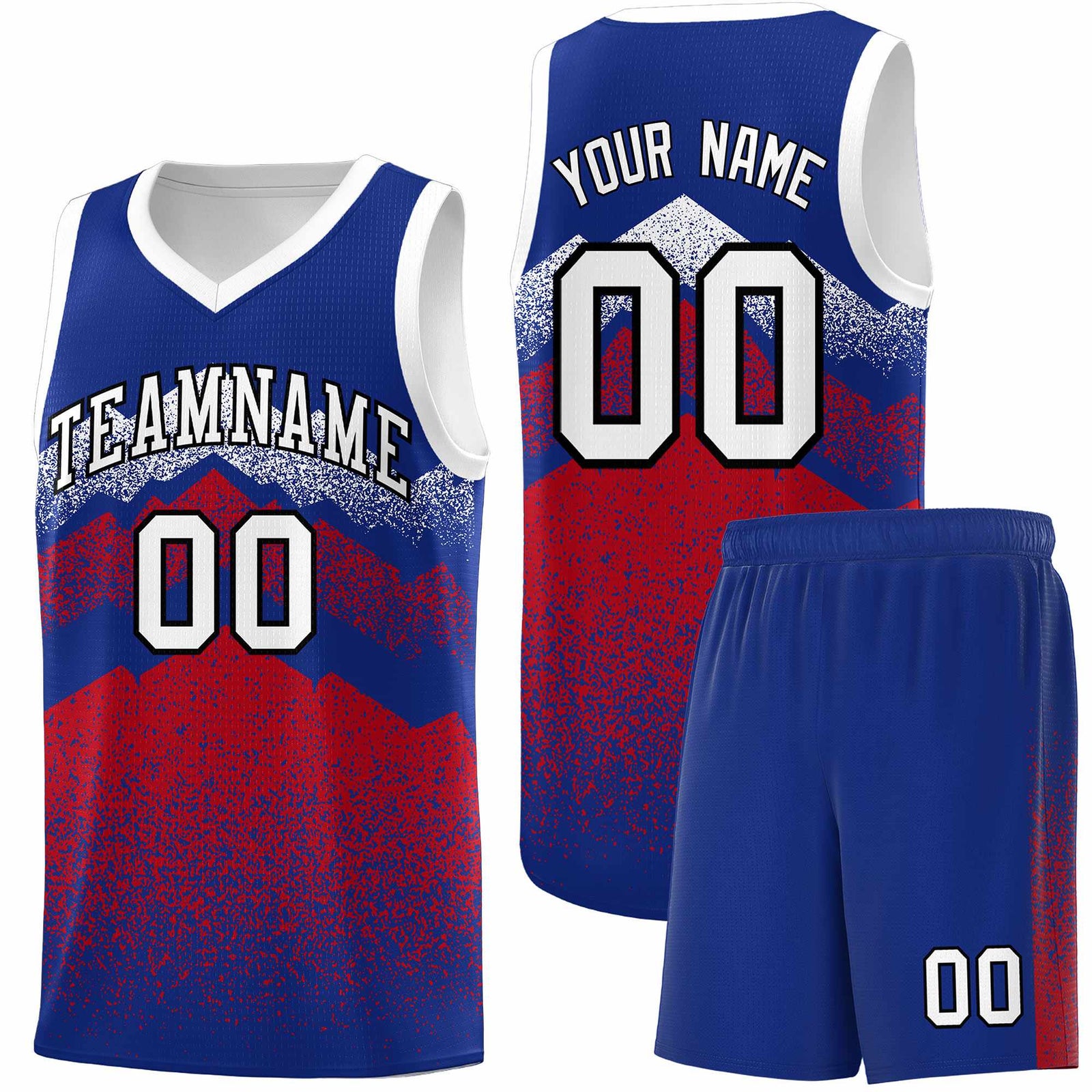 Personalized Youth Basketball Jerseys Royal Red Gradient Mountain Design Uniforms