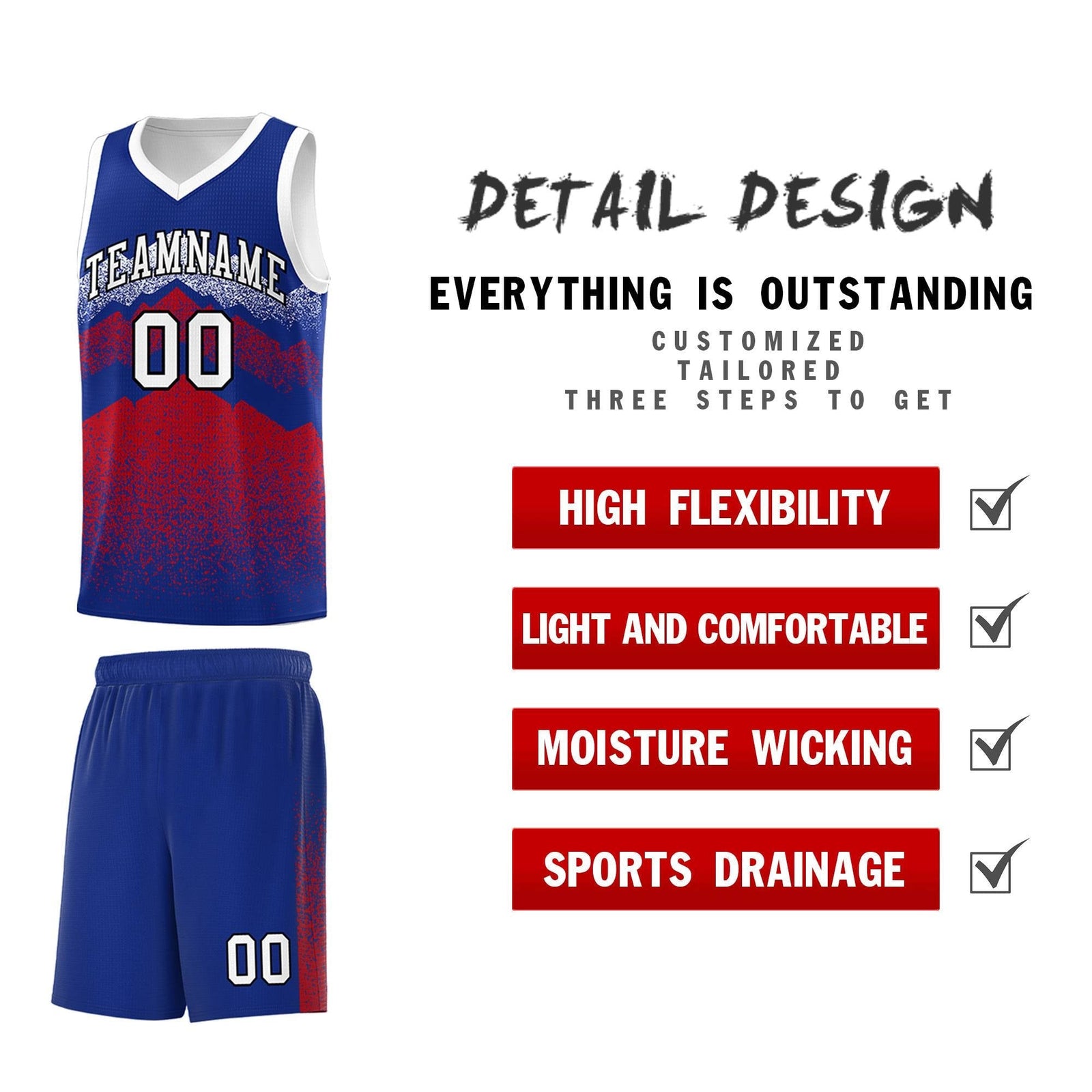 Personalized Youth Basketball Jerseys Royal Red Gradient Mountain Design Uniforms