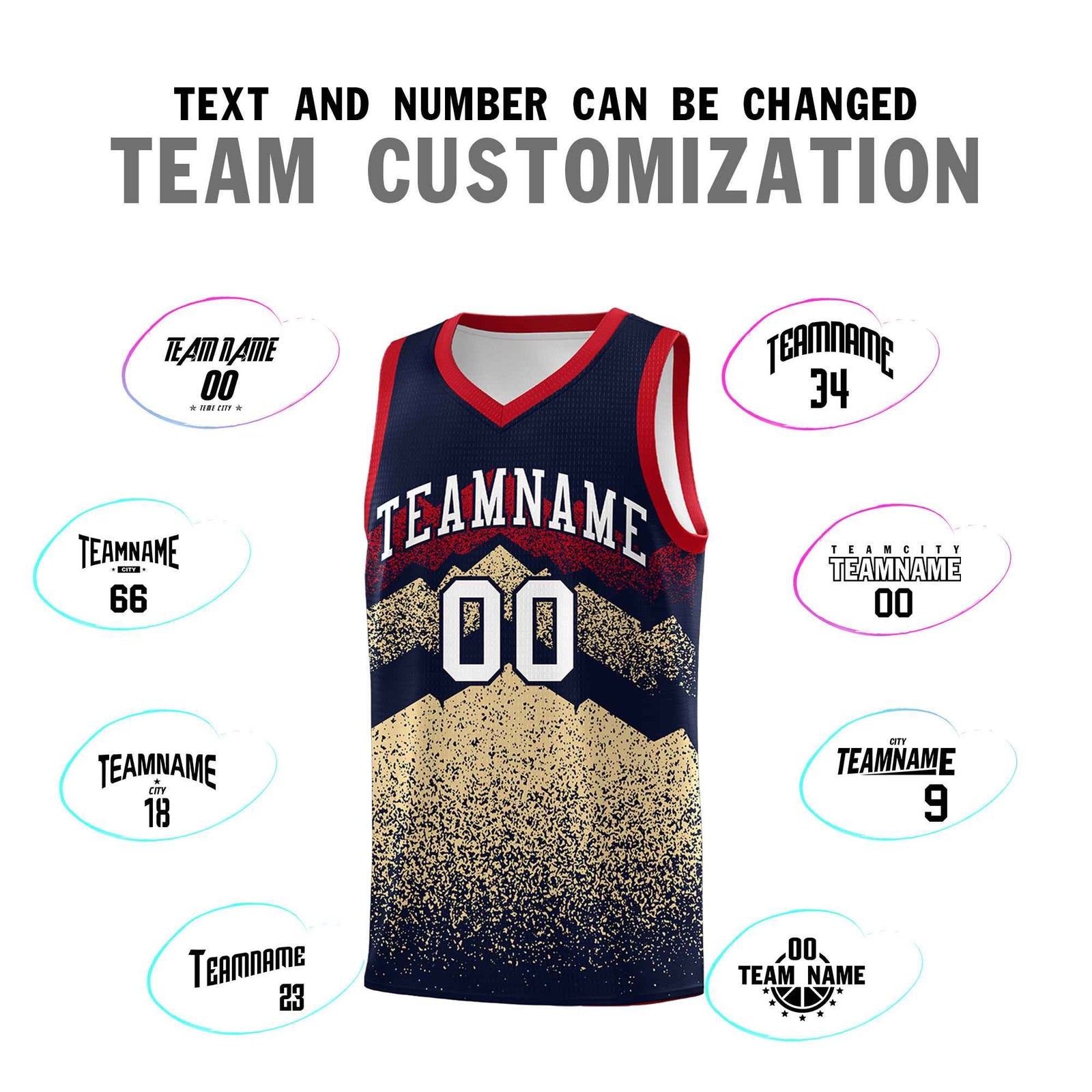 Personalized Youth Basketball Jerseys Navy Khaki Gradient Mountain Design Uniforms