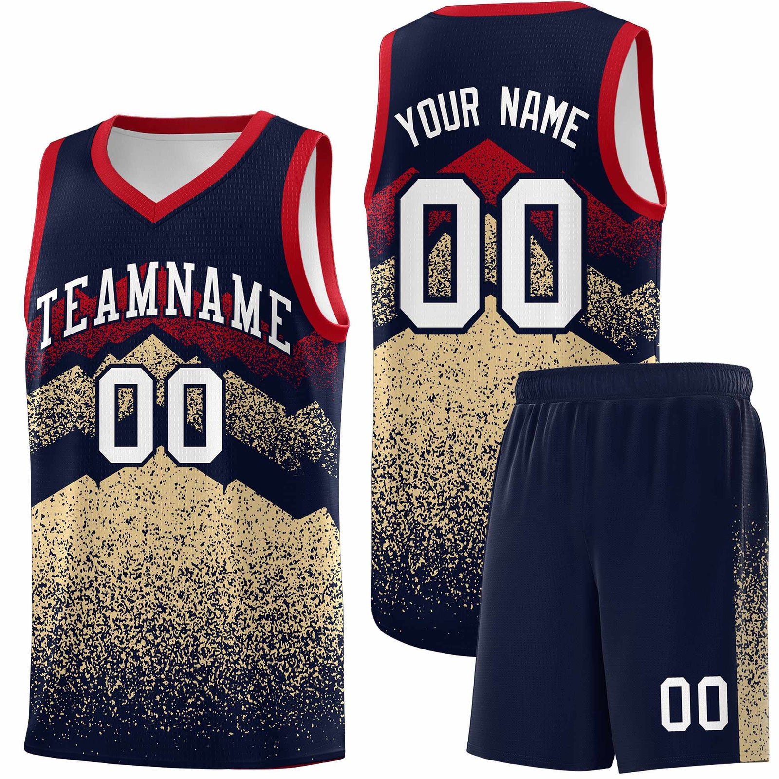 Personalized Youth Basketball Jerseys Navy Khaki Gradient Mountain Design Uniforms