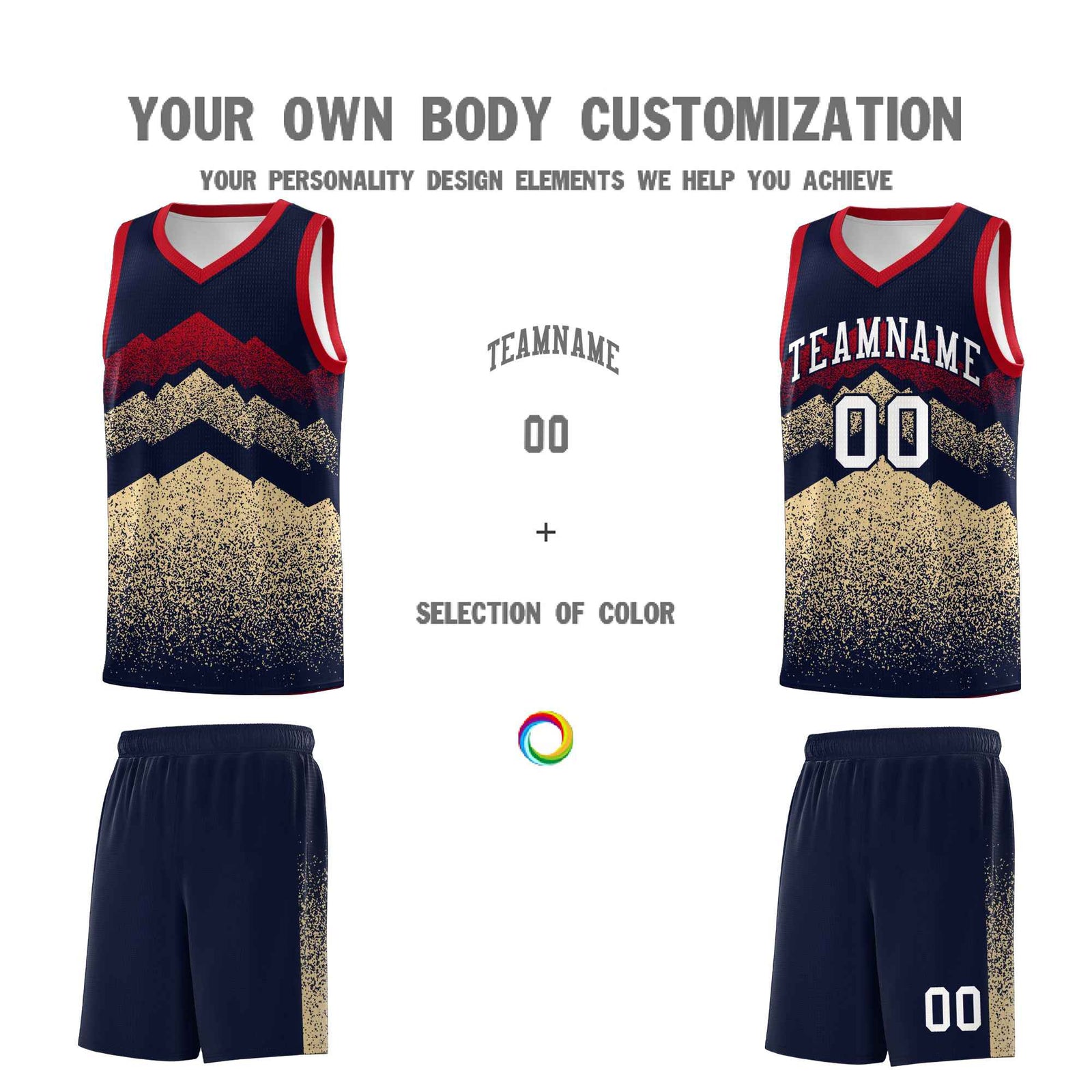 Personalized Youth Basketball Jerseys Navy Khaki Gradient Mountain Design Uniforms
