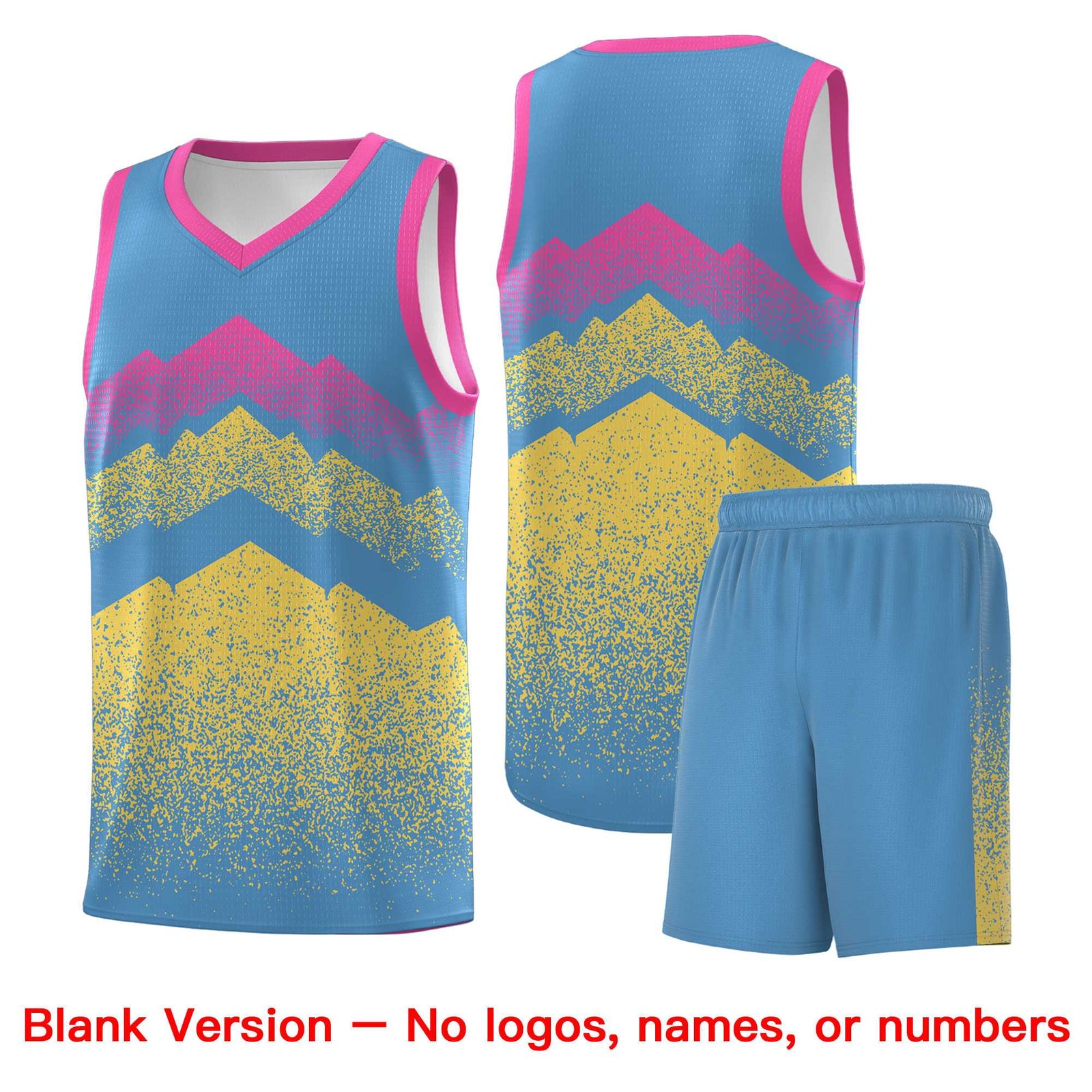 Personalized Youth Basketball Jerseys Light Blue Khaki Gradient Mountain Design Uniforms