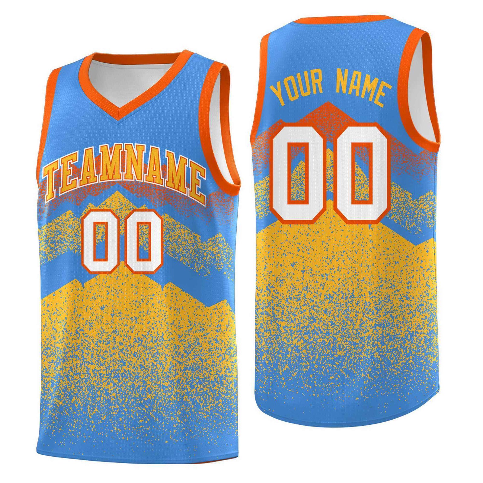 Personalized Youth Basketball Jerseys Powder Blue Khaki Gradient Mountain Design Uniforms