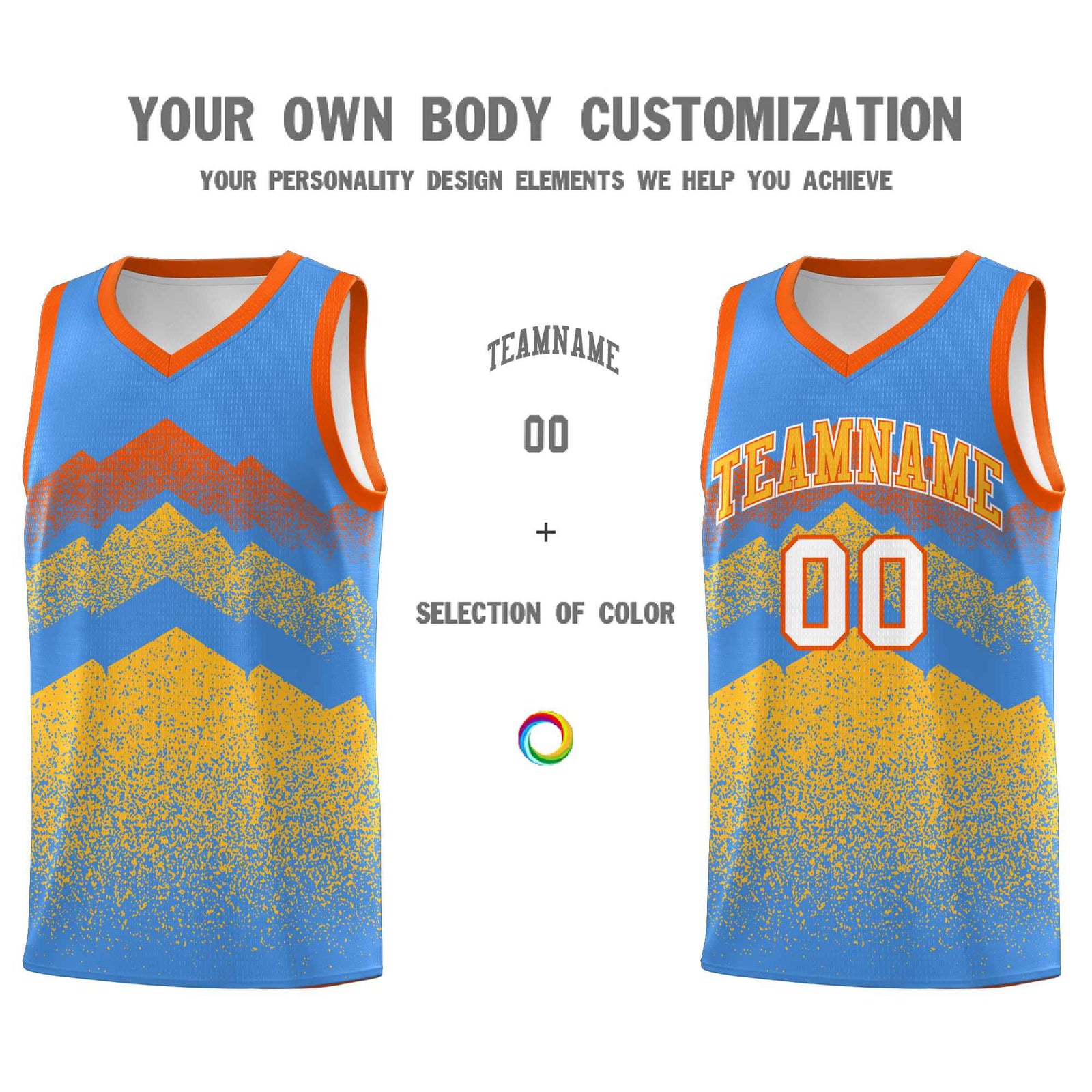 Personalized Youth Basketball Jerseys Powder Blue Khaki Gradient Mountain Design Uniforms