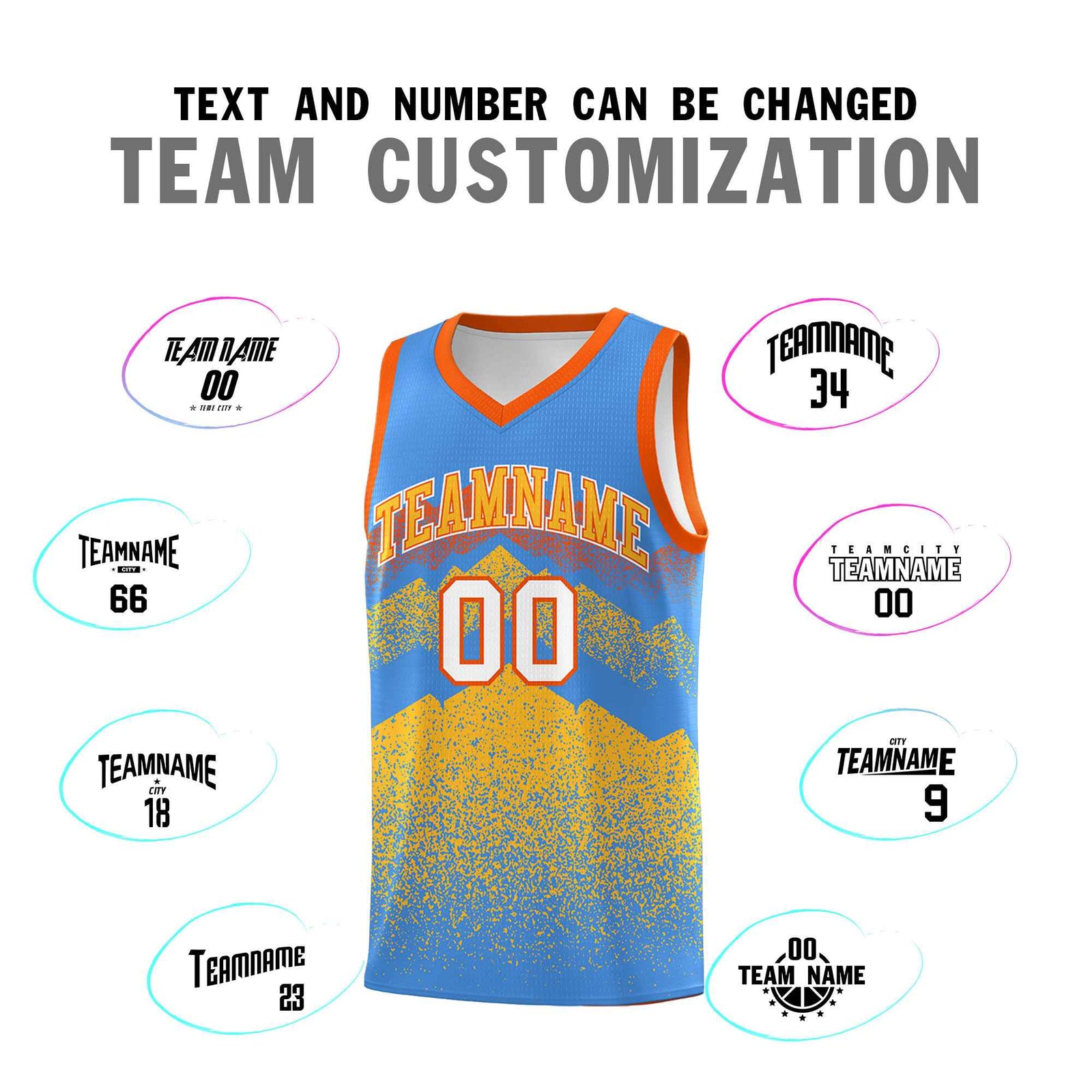 Personalized Youth Basketball Jerseys Powder Blue Khaki Gradient Mountain Design Uniforms