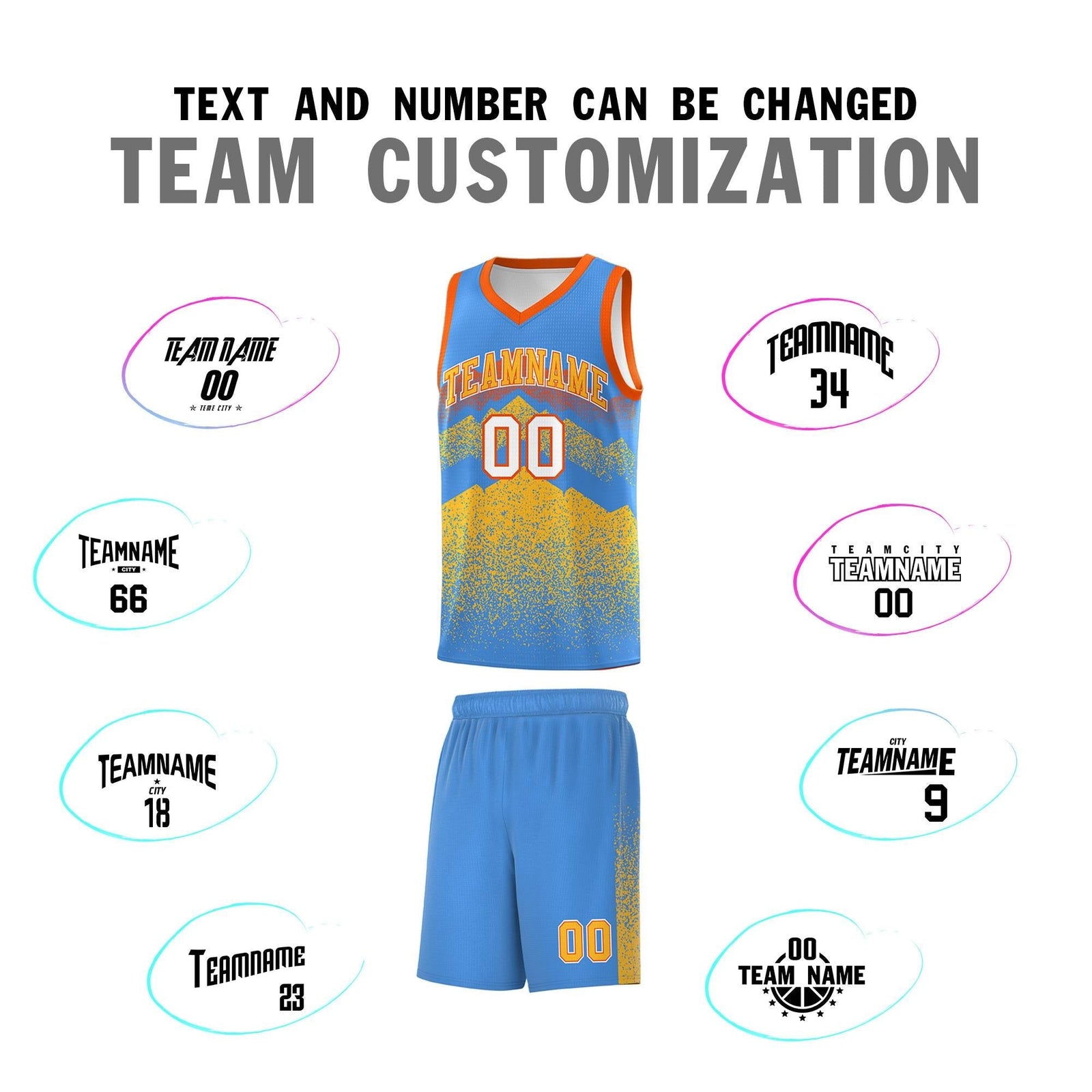 Personalized Youth Basketball Jerseys Powder Blue Khaki Gradient Mountain Design Uniforms