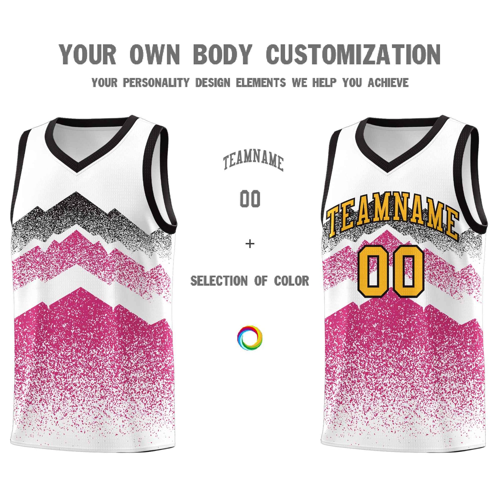 Personalized Youth Basketball Jerseys White Rose Red Gradient Mountain Design Uniforms
