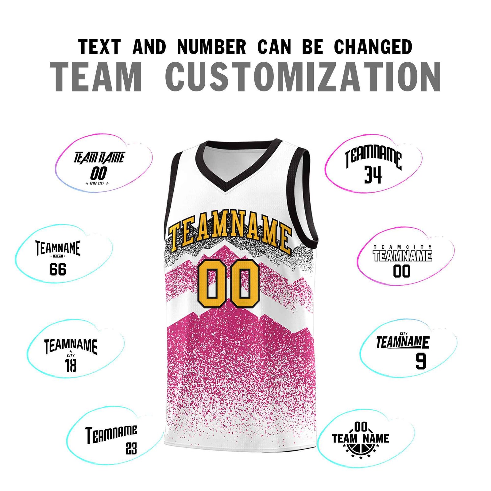 Personalized Youth Basketball Jerseys White Rose Red Gradient Mountain Design Uniforms