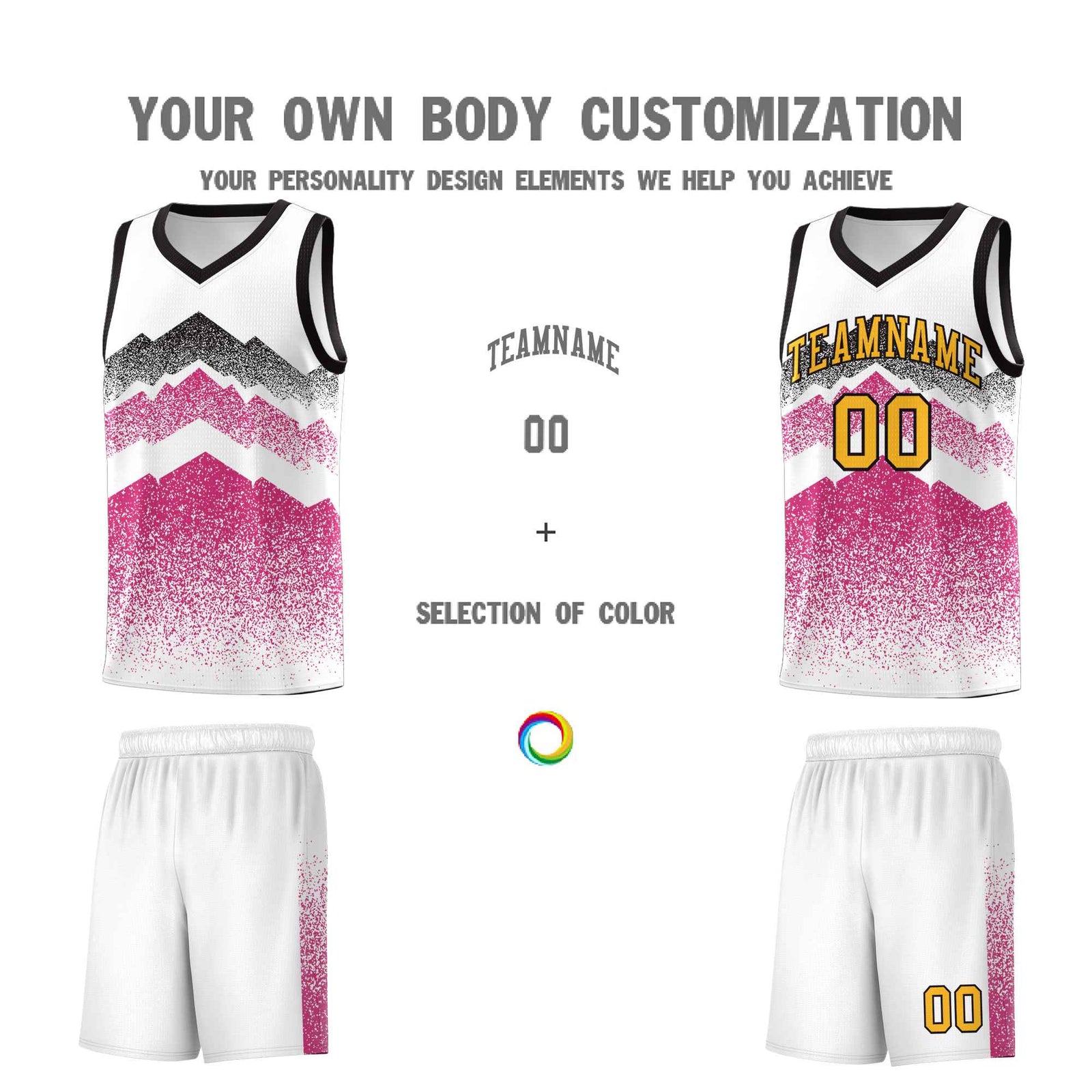 Personalized Youth Basketball Jerseys White Rose Red Gradient Mountain Design Uniforms