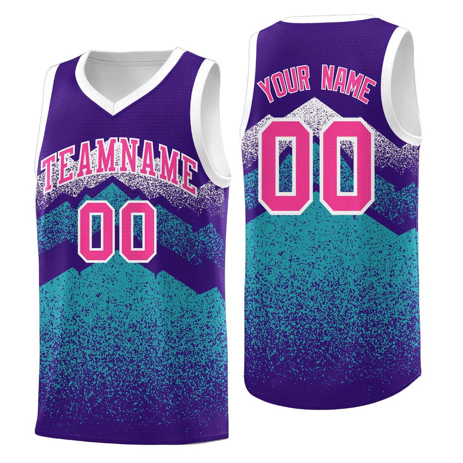 Personalized Youth Basketball Jerseys Purple Aqua Gradient Mountain Design Uniforms