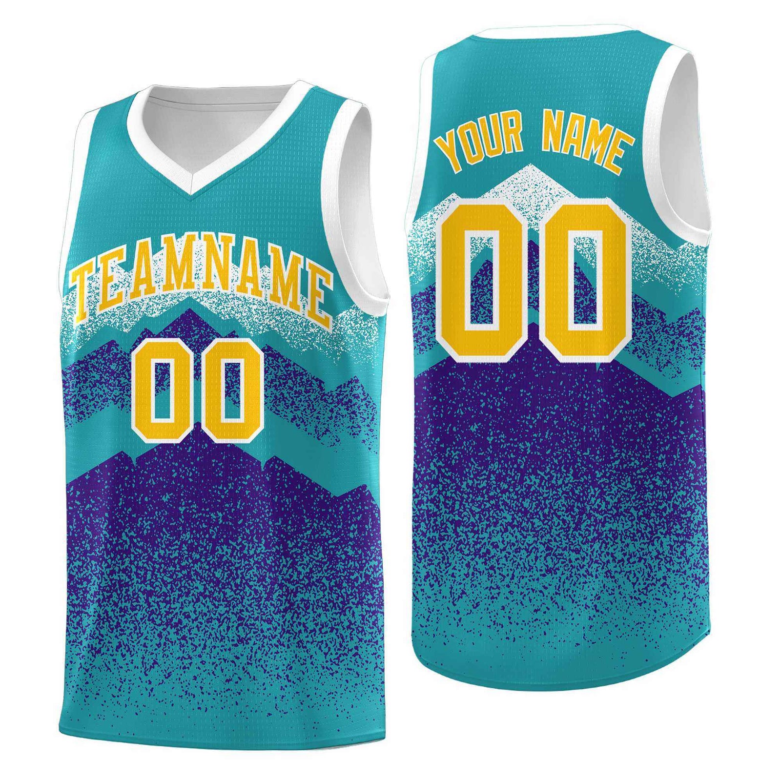 Personalized Youth Basketball Jerseys Aqua Purple Gradient Mountain Design Uniforms