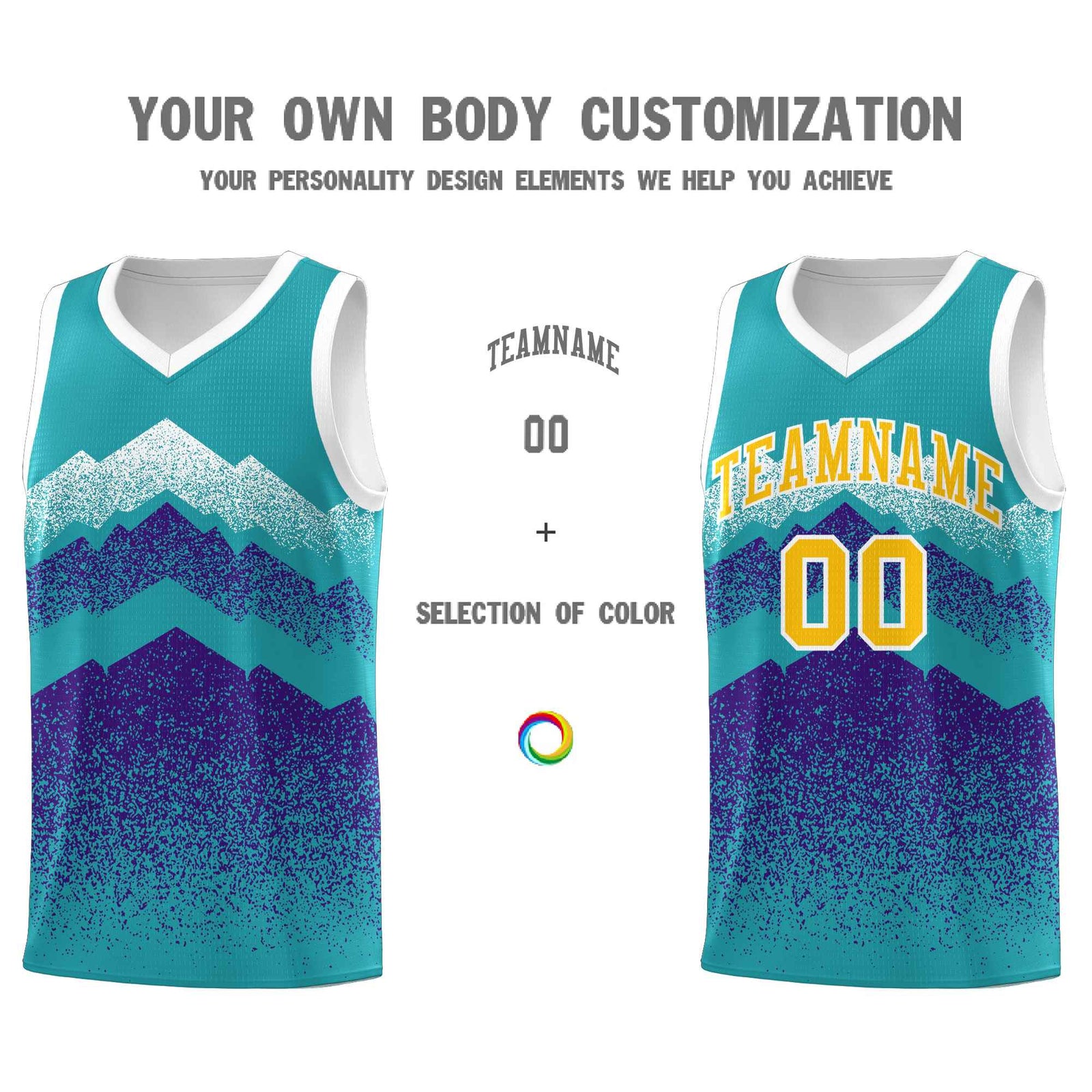 Personalized Youth Basketball Jerseys Aqua Purple Gradient Mountain Design Uniforms