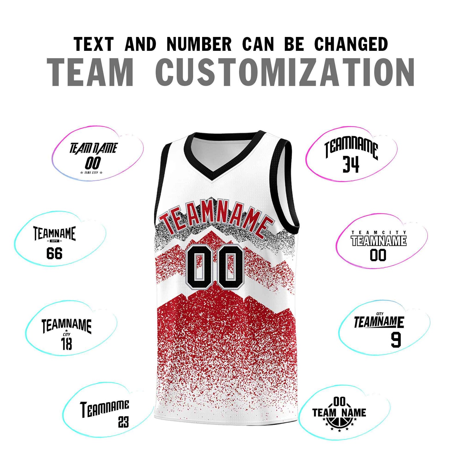 Personalized Youth Basketball Jerseys White Red Gradient Mountain Design Uniforms