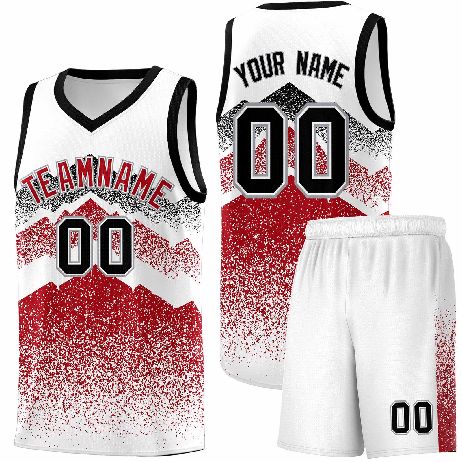 Personalized Youth Basketball Jerseys White Red Gradient Mountain Design Uniforms