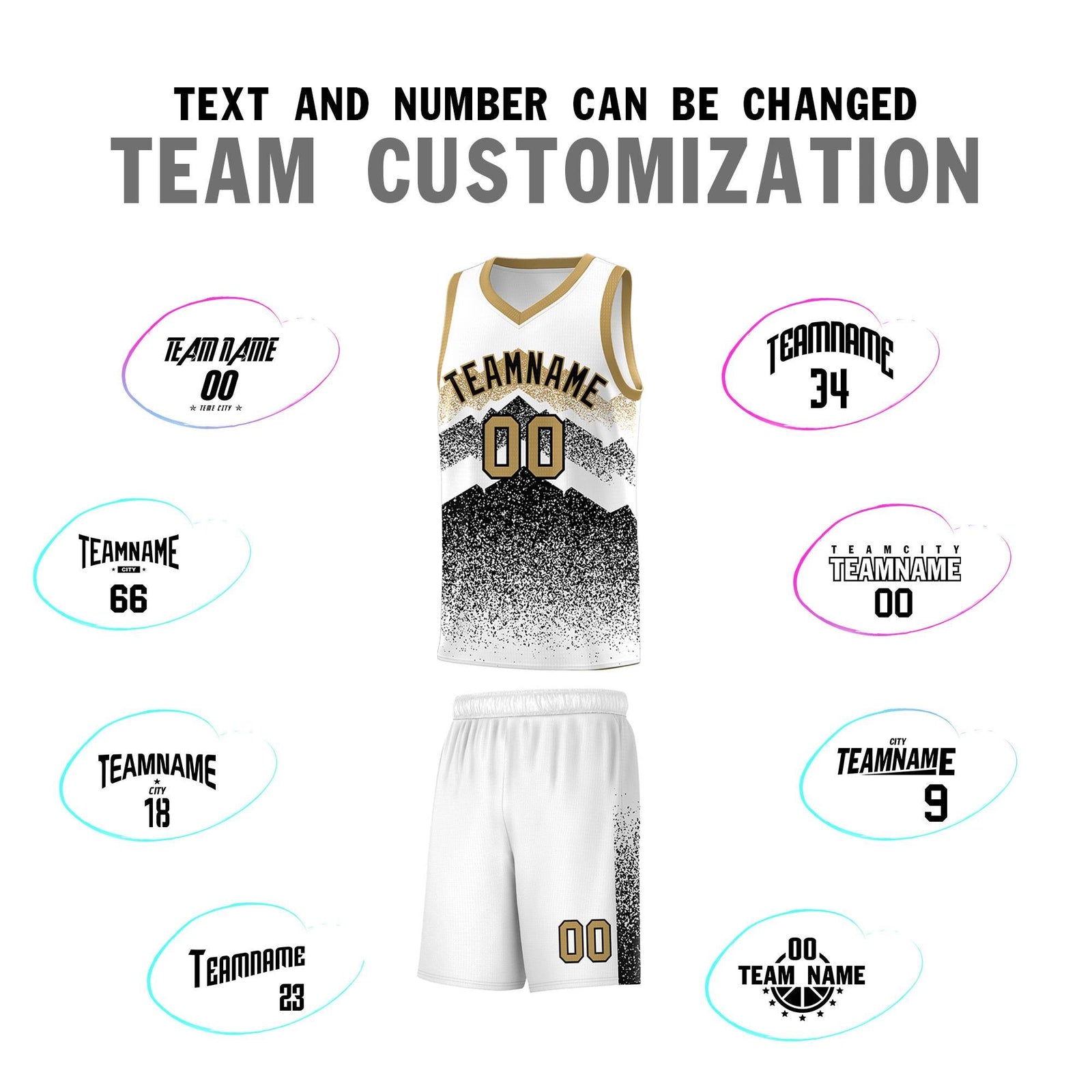 Custom Youth Basketball Jerseys White Black Gradient Mountain Design Uniforms