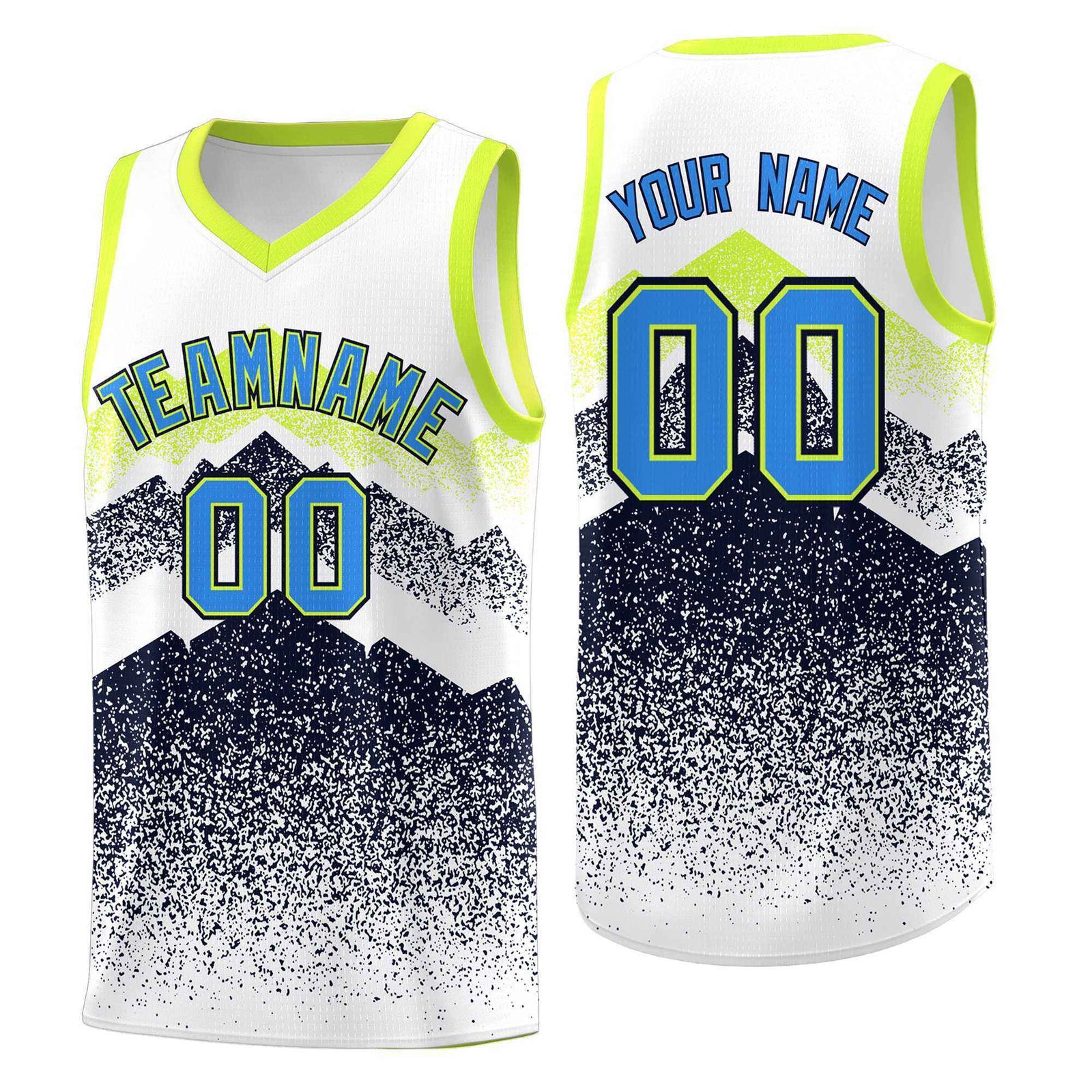 Personalized Youth Basketball Jerseys White Navy Gradient Mountain Design Uniforms
