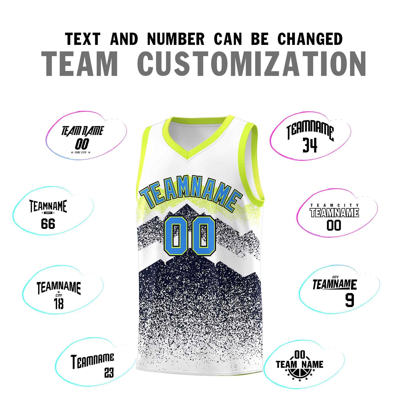 Personalized Youth Basketball Jerseys White Navy Gradient Mountain Design Uniforms