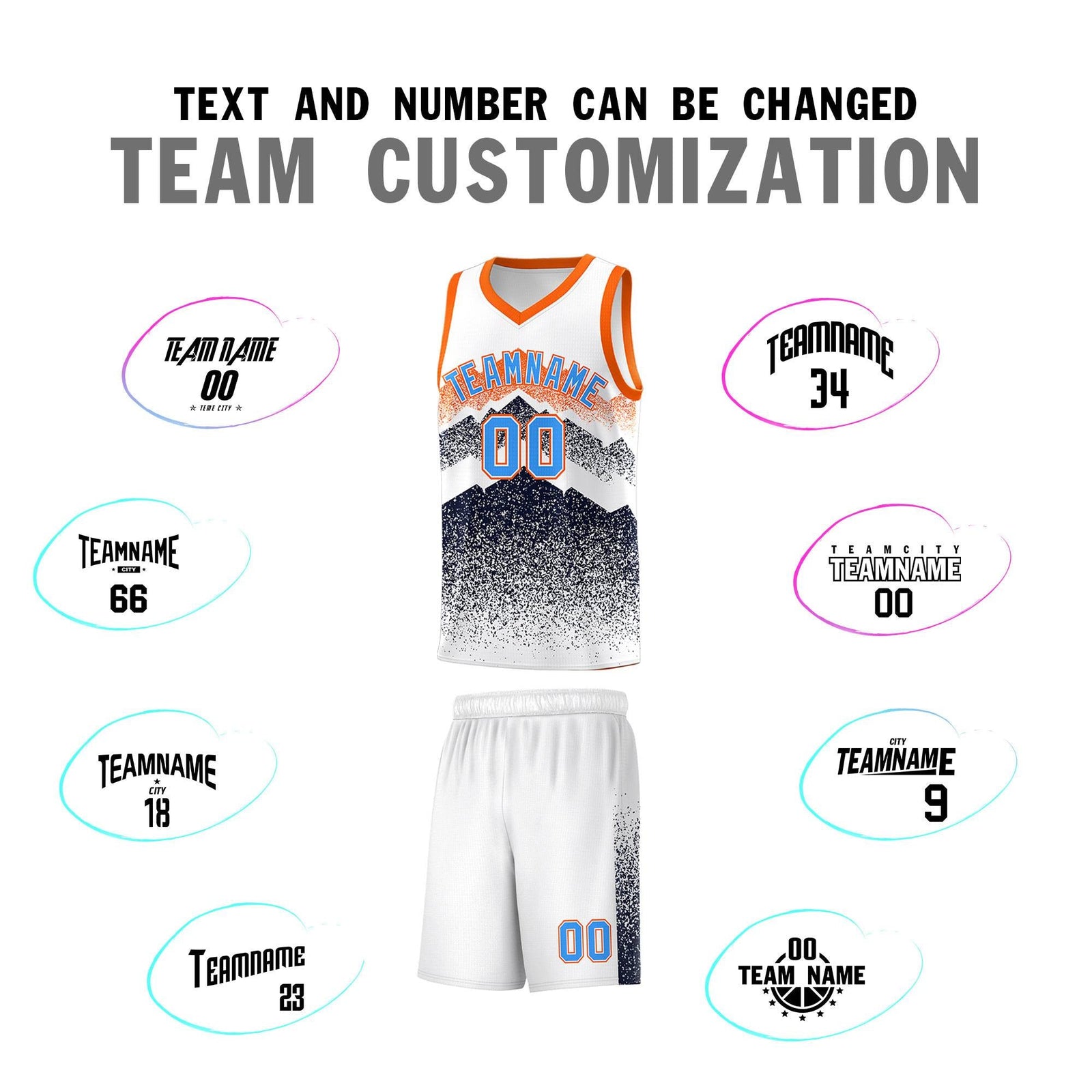 Personalized Youth Basketball Jerseys White Navy Gradient Mountain Design Uniforms