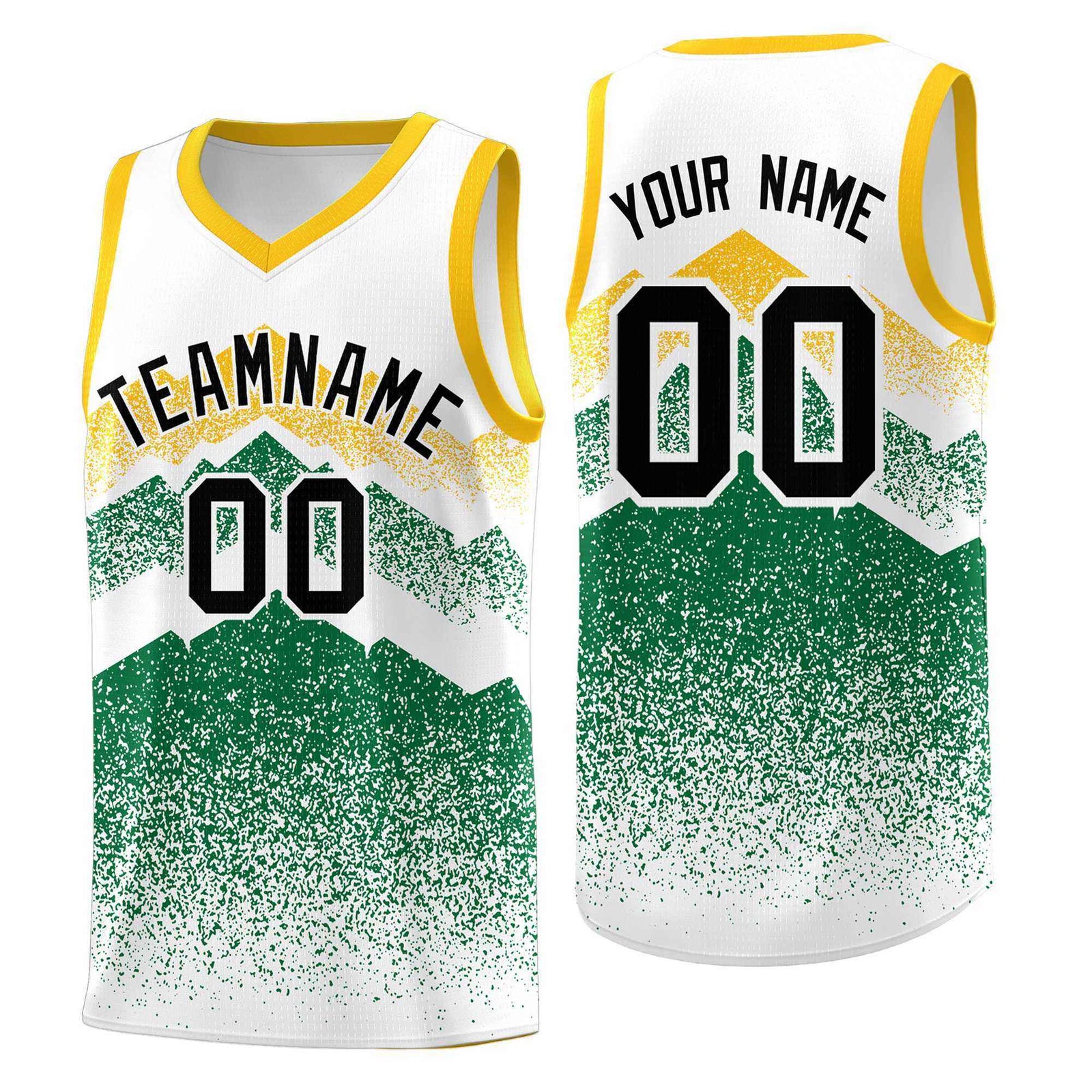 Personalized Youth Basketball Jerseys White Kelly Green Gradient Mountain Design Uniforms