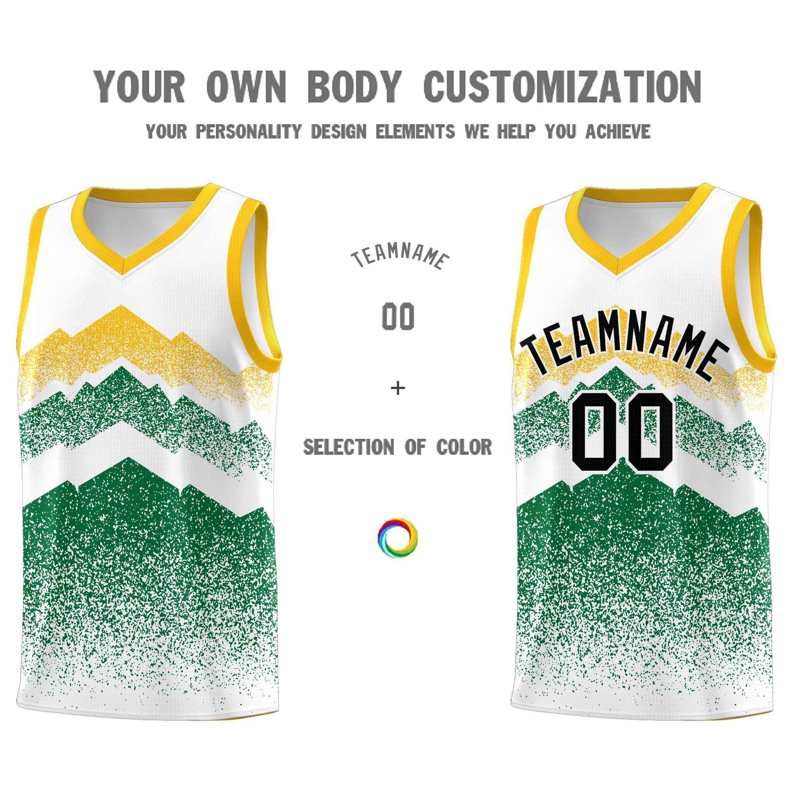 Personalized Youth Basketball Jerseys White Kelly Green Gradient Mountain Design Uniforms