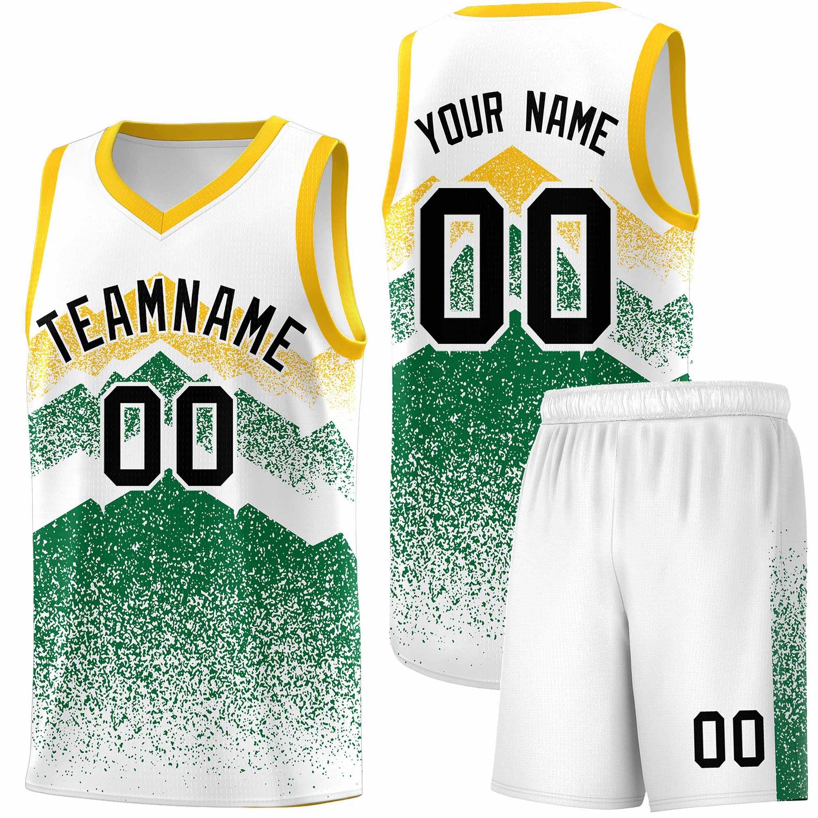 Personalized Youth Basketball Jerseys White Kelly Green Gradient Mountain Design Uniforms