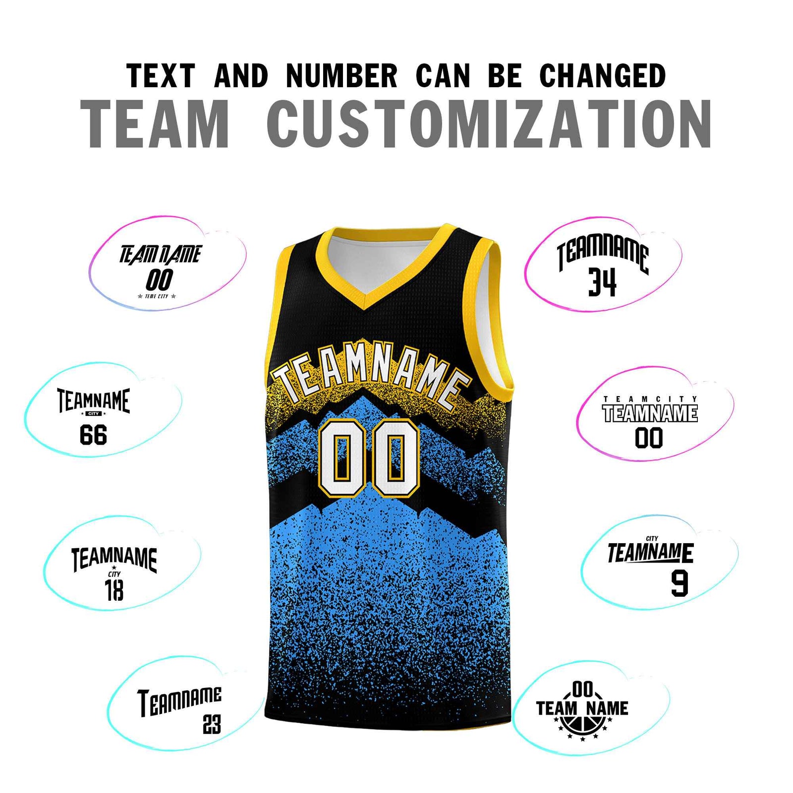 Custom Youth Basketball Jerseys Black Powder Blue Gradient Mountain Design Uniforms