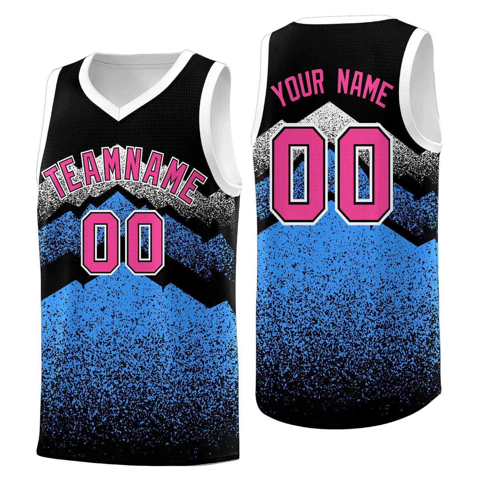 Personalized Youth Basketball Jerseys Black Powder Blue Gradient Mountain Design Uniforms
