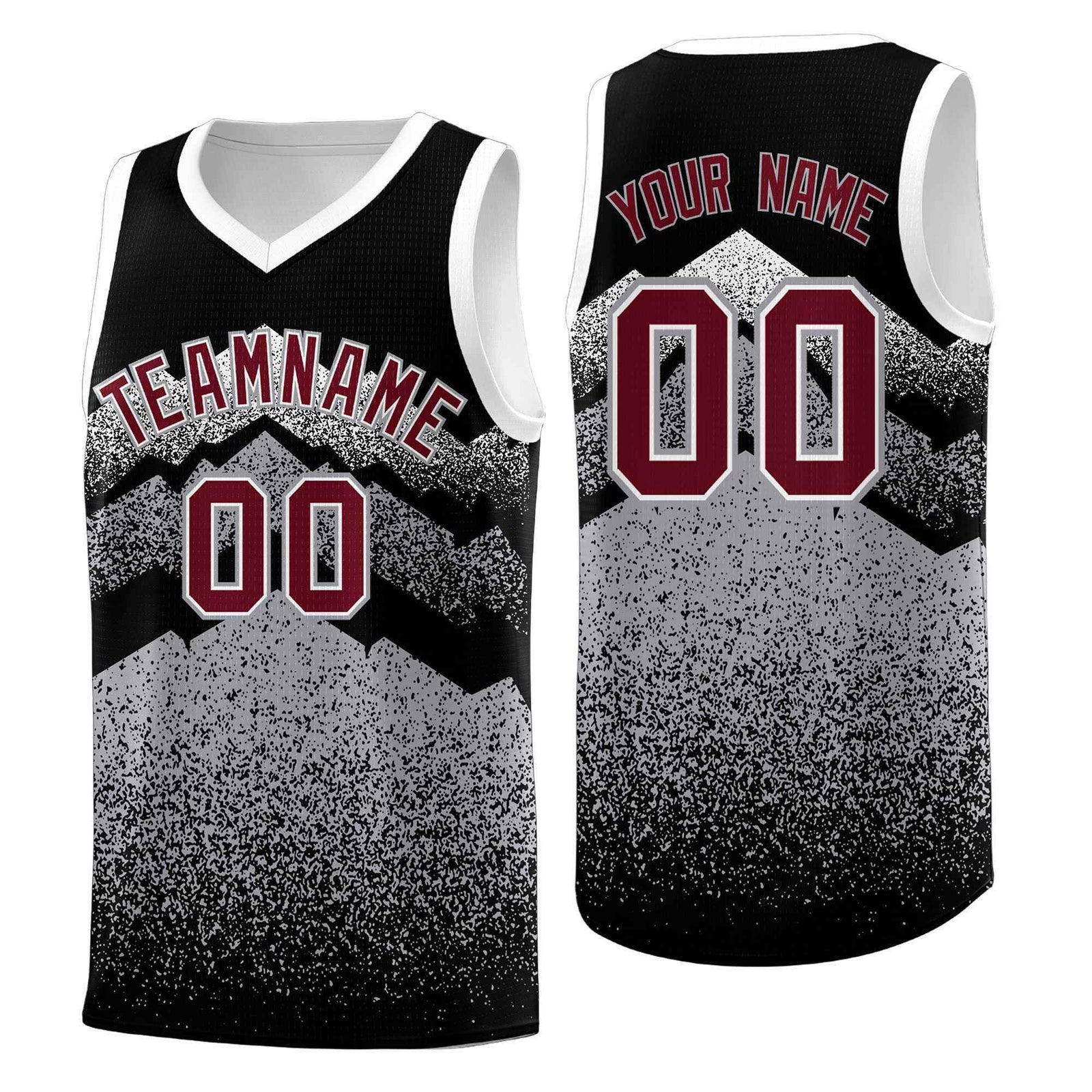 Personalized Youth Basketball Jerseys Black Gray Gradient Mountain Design Uniforms