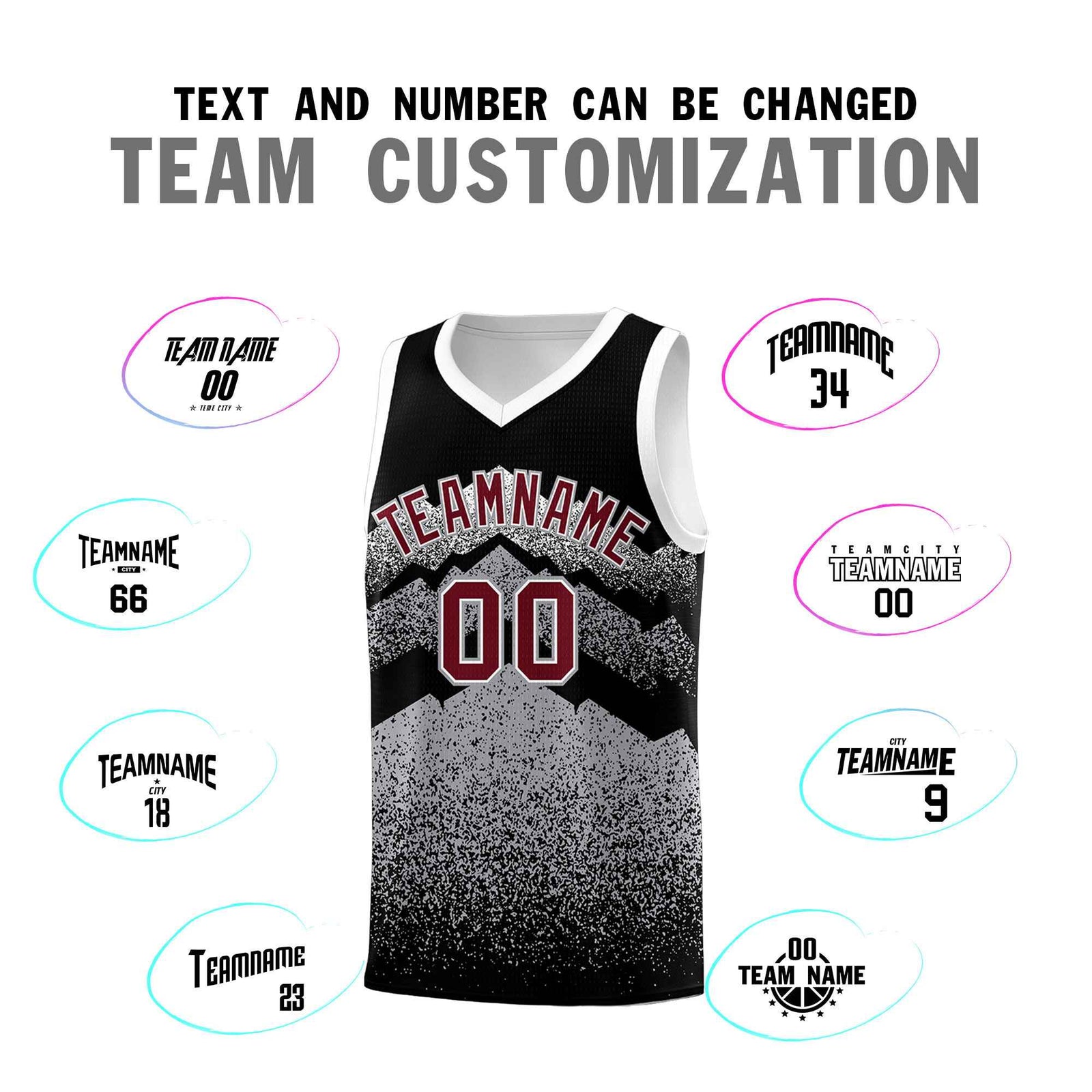 Personalized Youth Basketball Jerseys Black Gray Gradient Mountain Design Uniforms