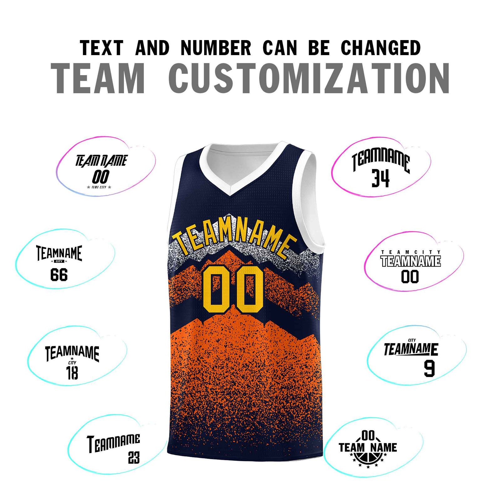 Personalized Youth Basketball Jerseys Navy Orange Gradient Mountain Design Uniforms