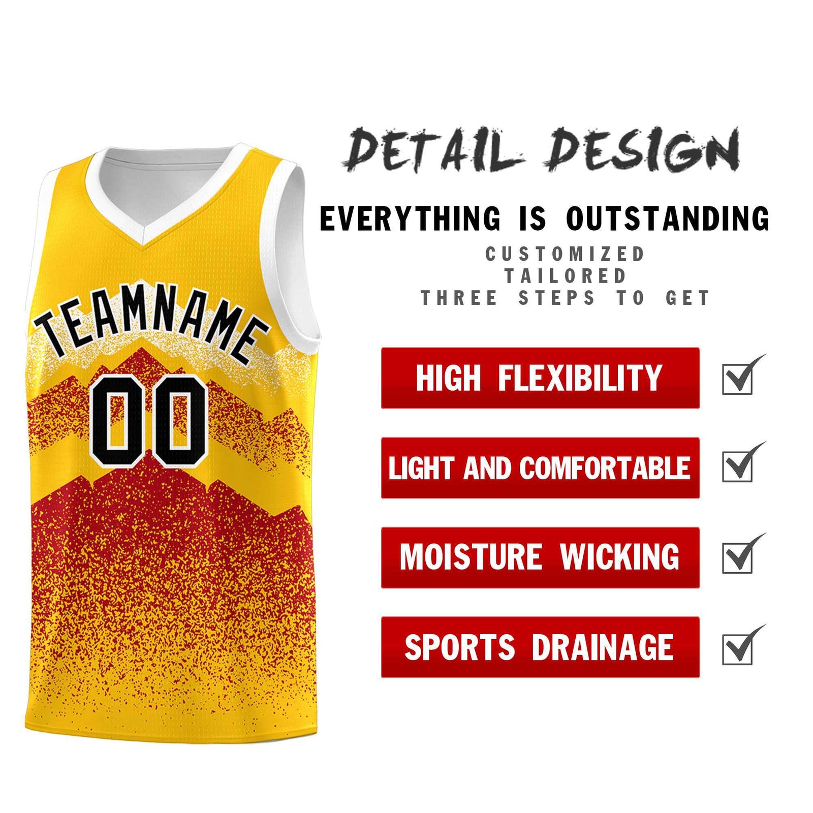 Personalized Youth Basketball Jerseys Gold Red Gradient Mountain Design Uniforms
