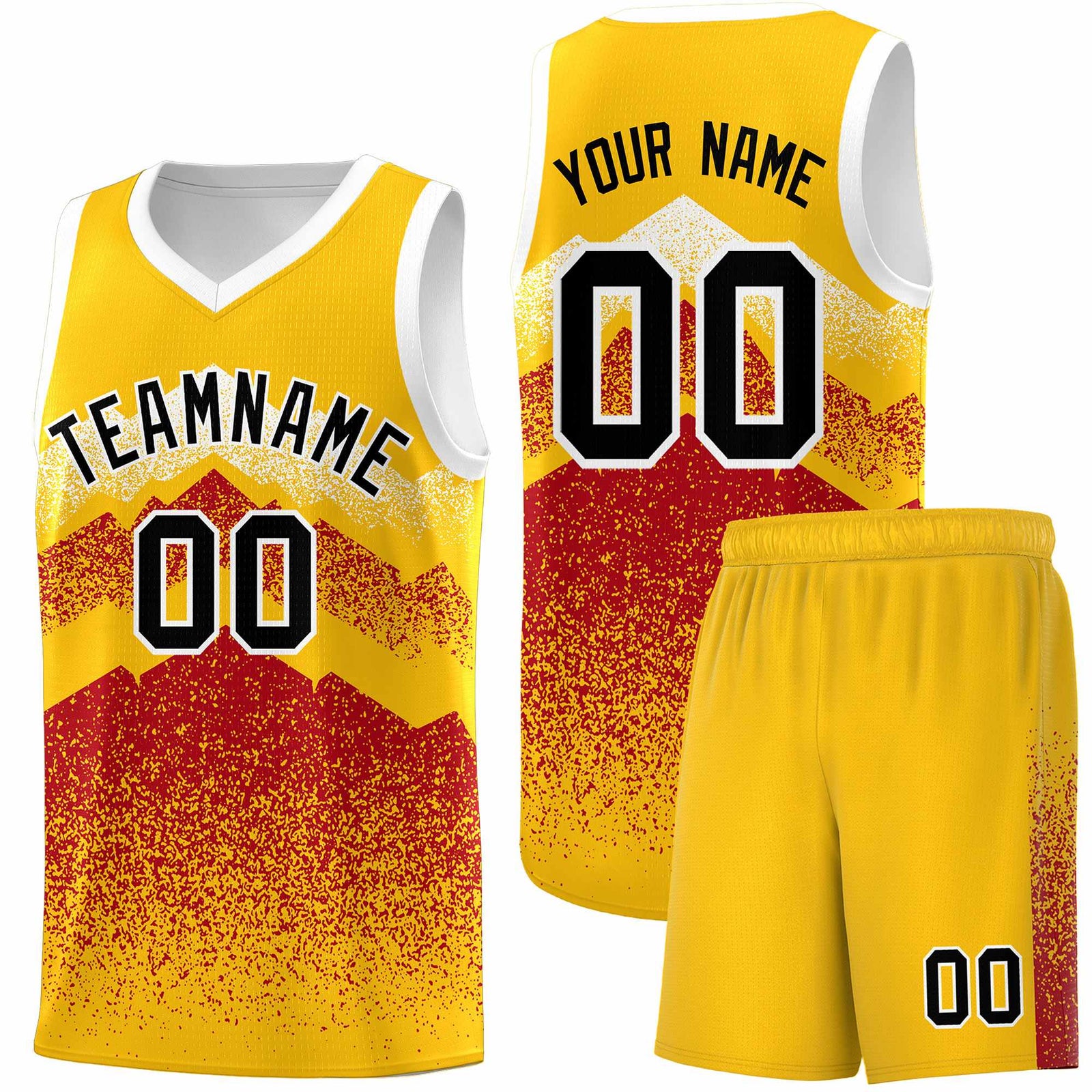 Personalized Youth Basketball Jerseys Gold Red Gradient Mountain Design Uniforms
