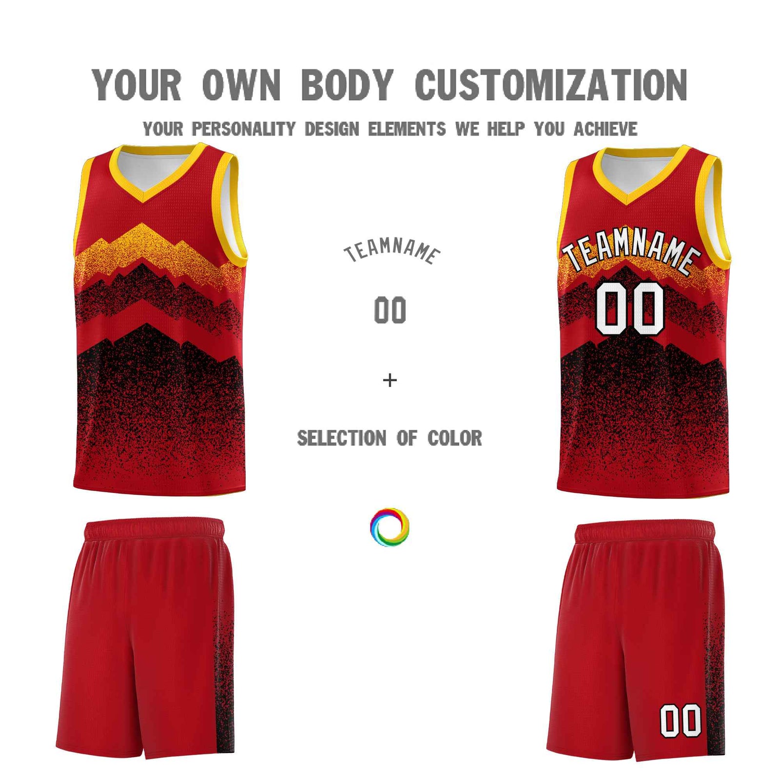 Custom Youth Basketball Jerseys Red Black Gradient Mountain Design Uniforms