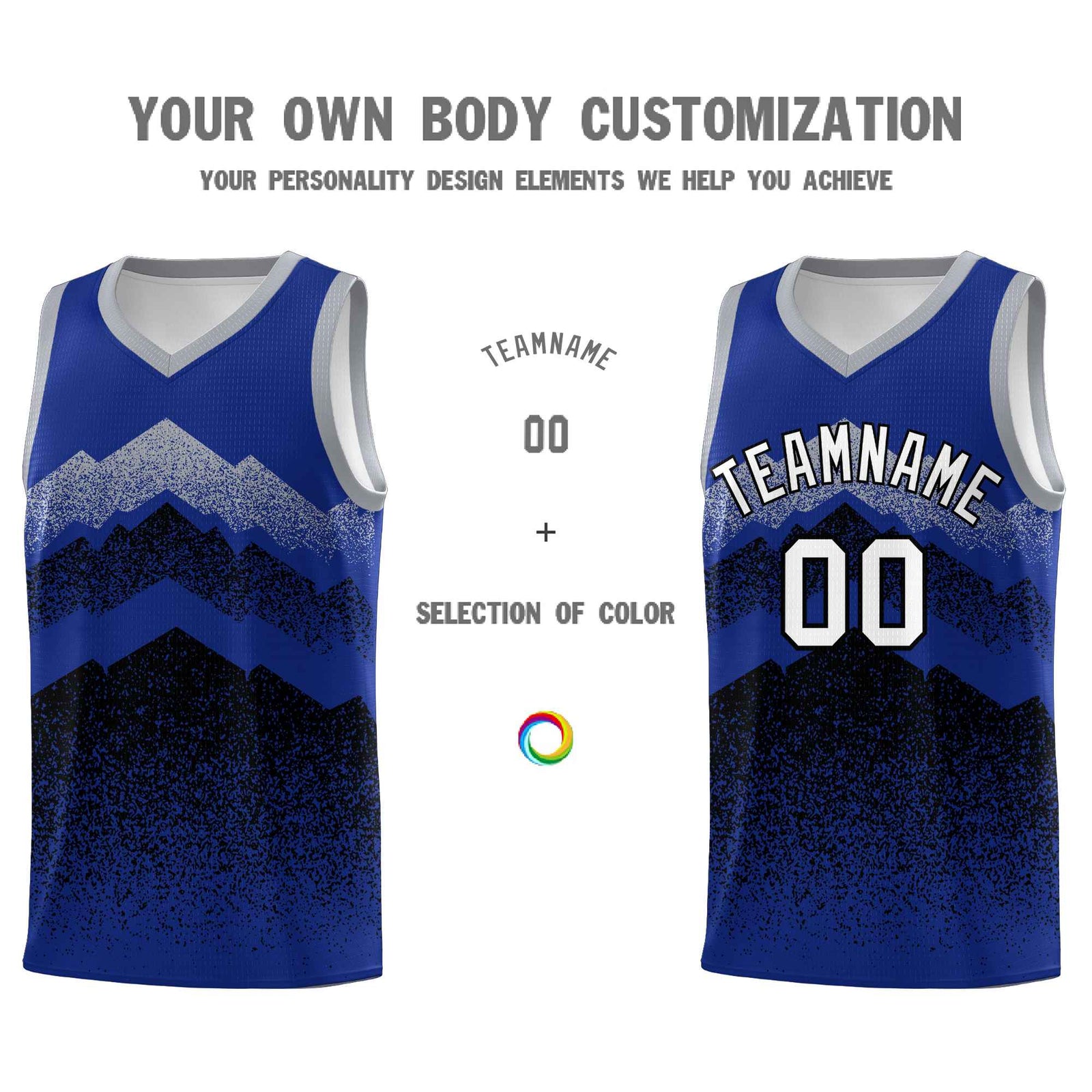 Personalized Youth Basketball Jerseys Royal Black Gradient Mountain Design Uniforms