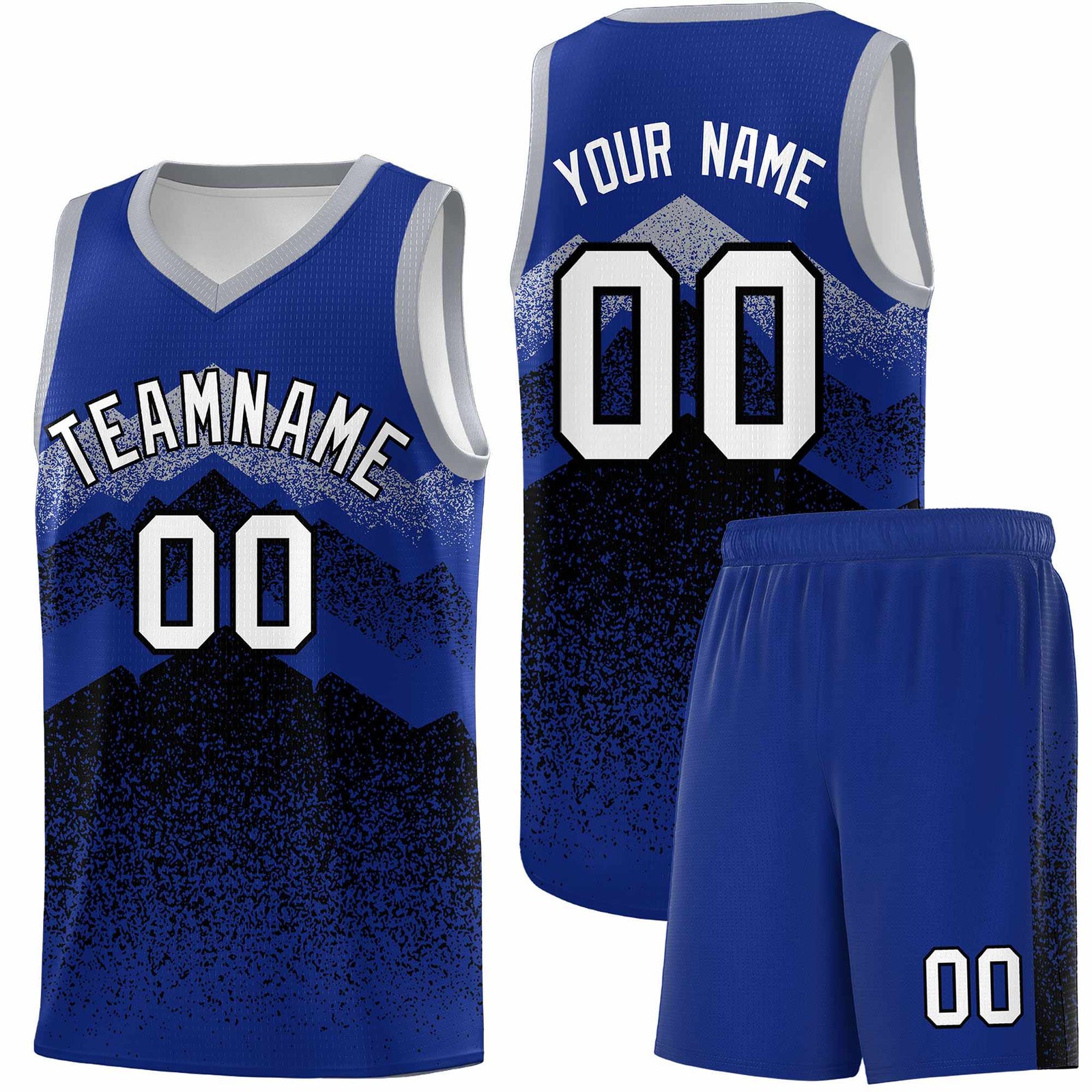 Personalized Youth Basketball Jerseys Royal Black Gradient Mountain Design Uniforms