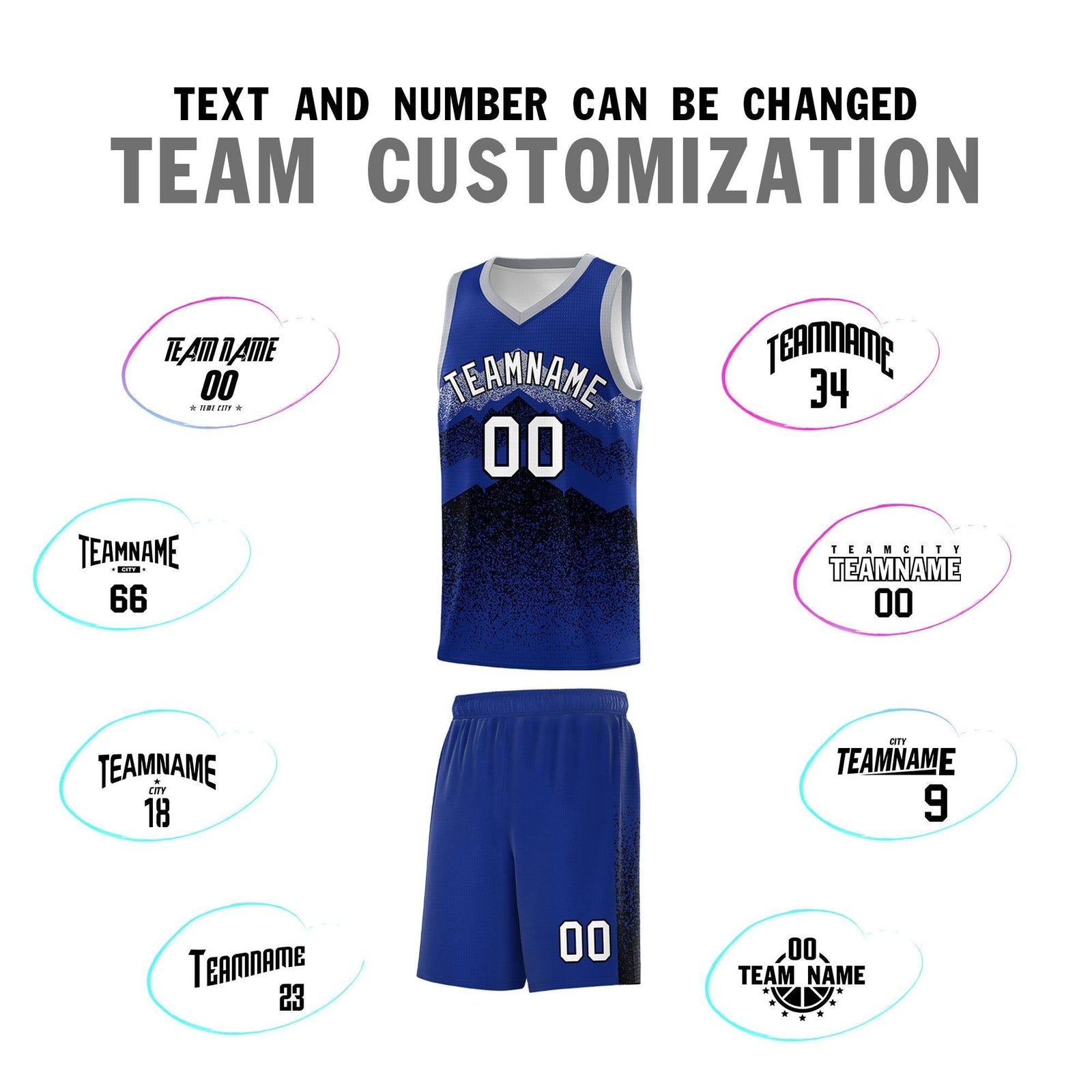 Personalized Youth Basketball Jerseys Royal Black Gradient Mountain Design Uniforms
