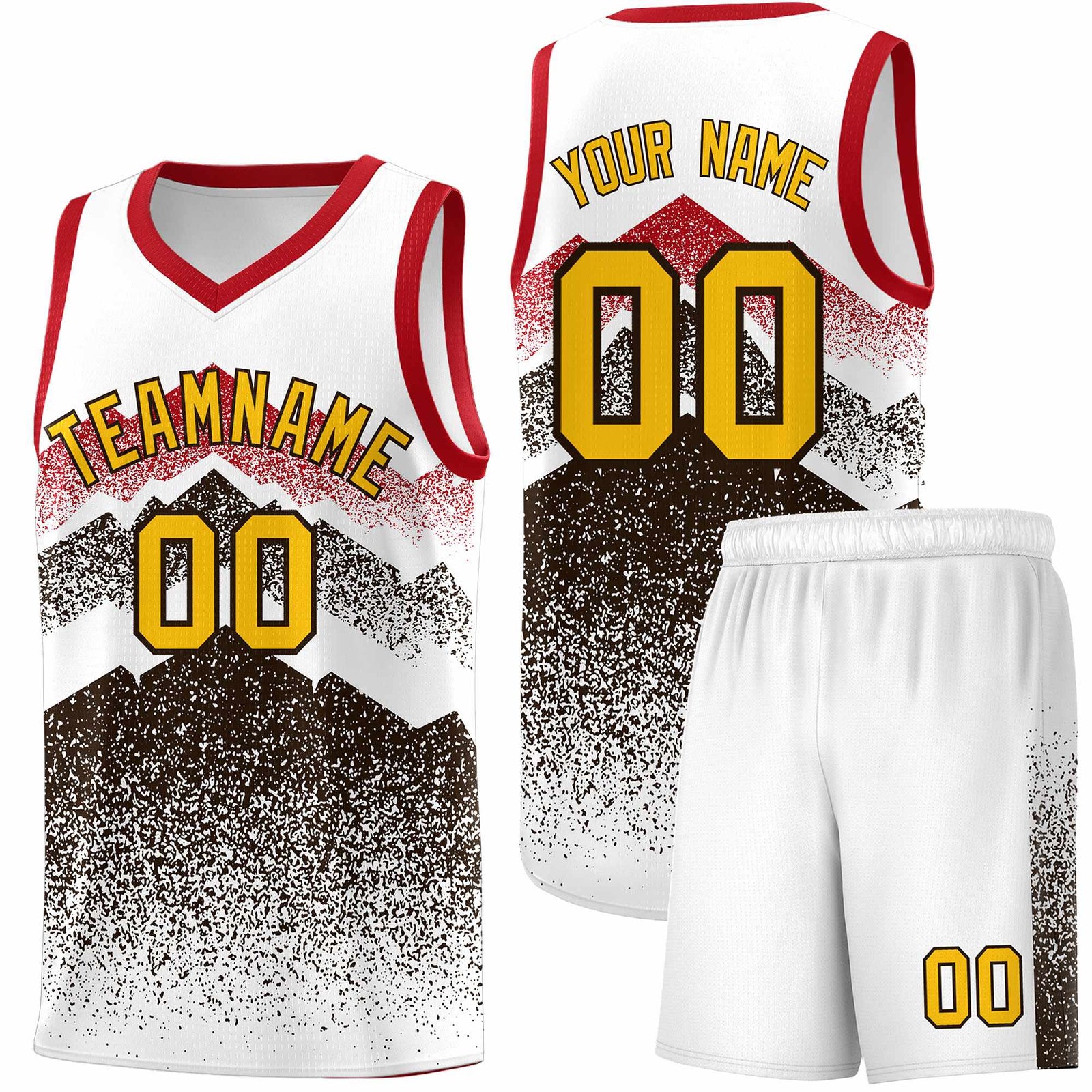 Custom Youth Basketball Jerseys White Brown Gradient Mountain Design Uniforms