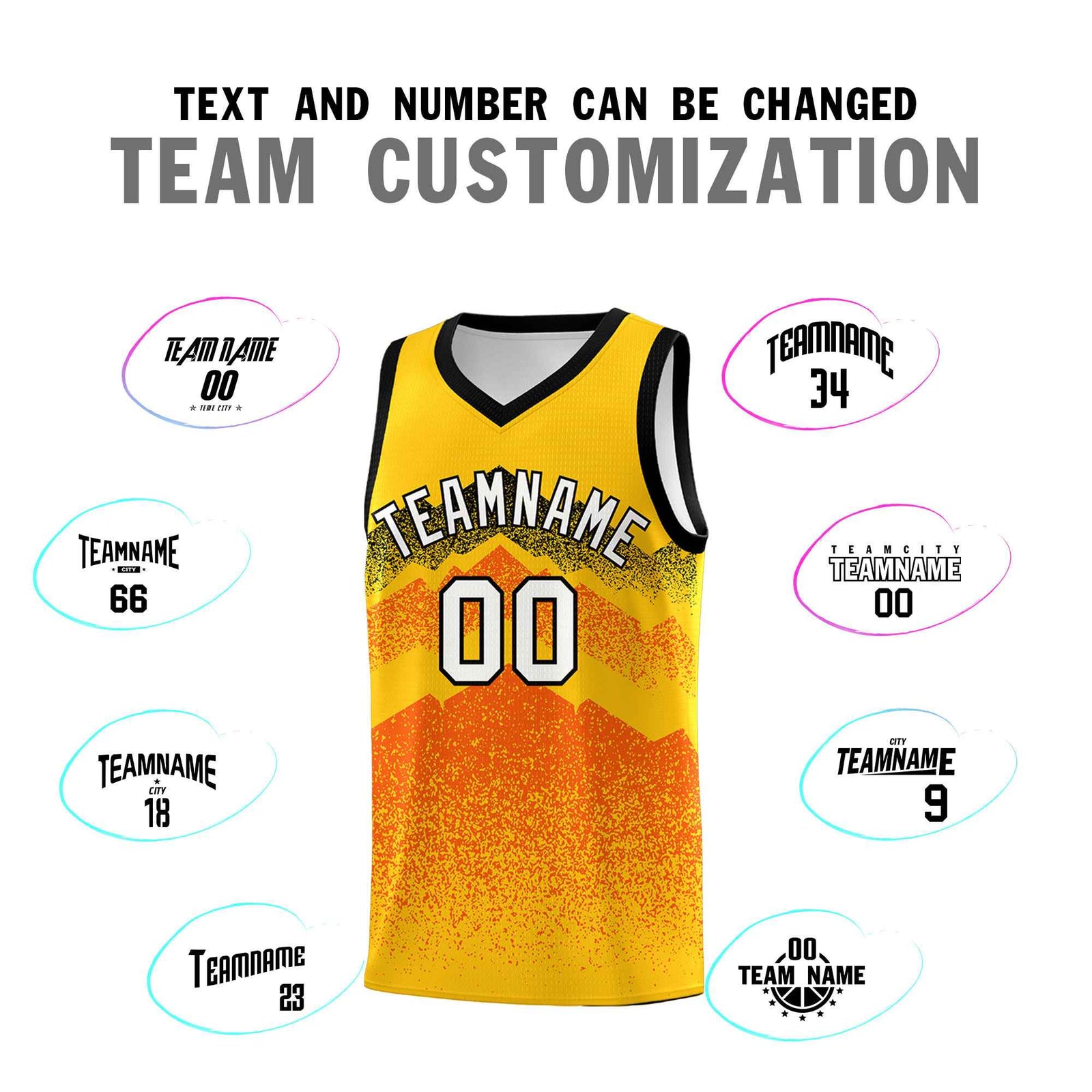 Personalized Youth Basketball Jerseys Yellow Orange Gradient Mountain Design Uniforms