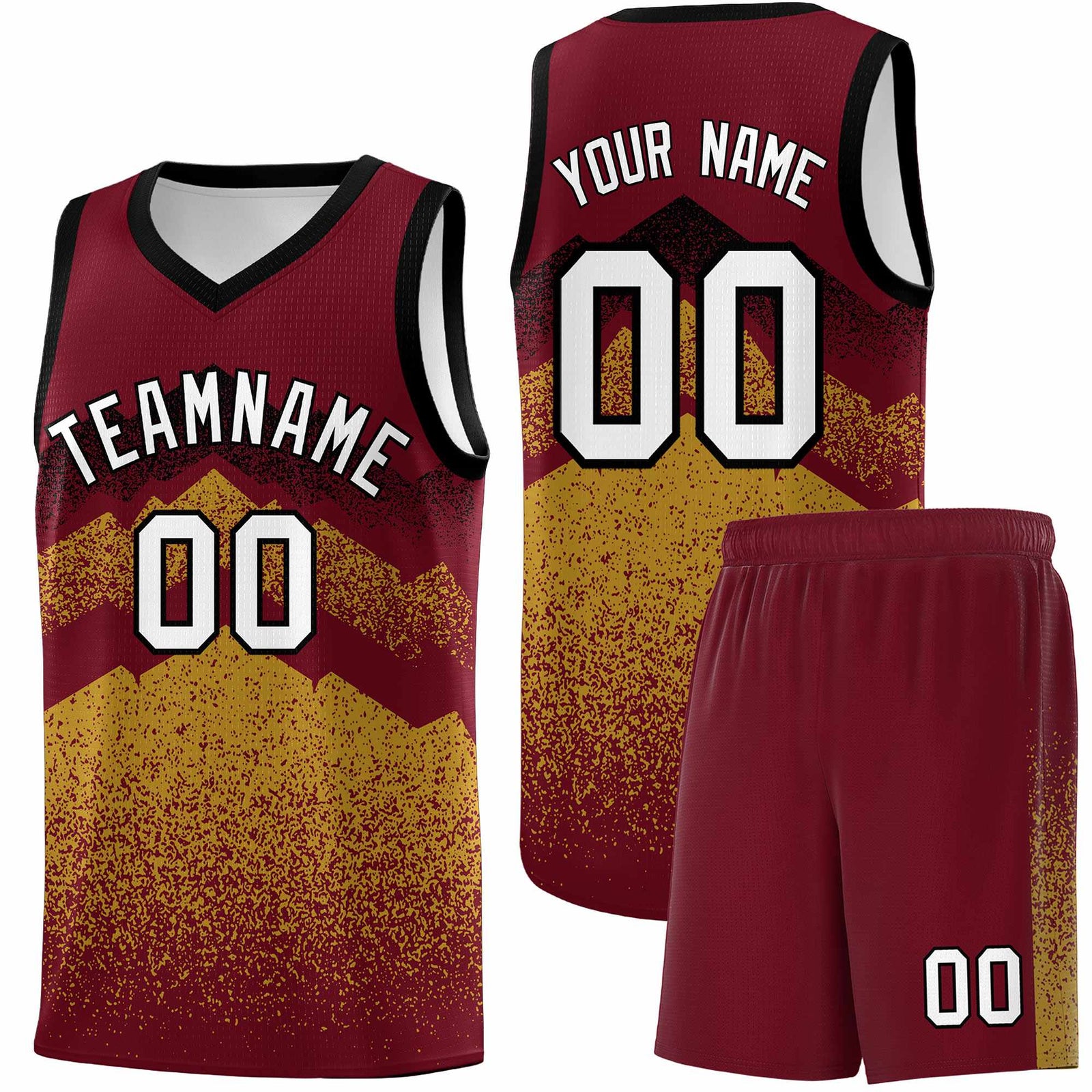 Personalized Youth Basketball Jerseys Crimson Old Gold Gradient Mountain Design Uniforms