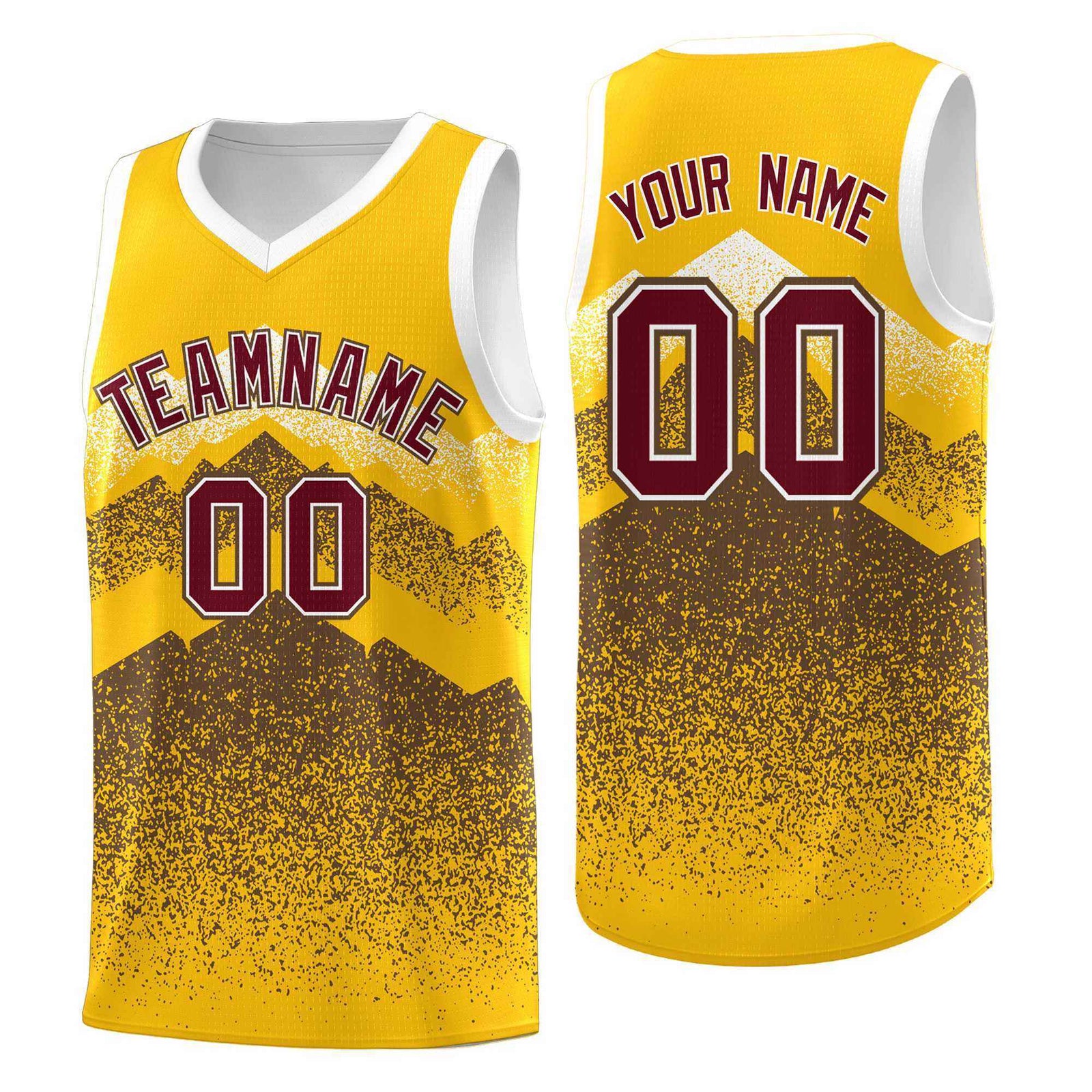 Custom Youth Basketball Jerseys Gold Coffee Gradient Mountain Design Uniforms